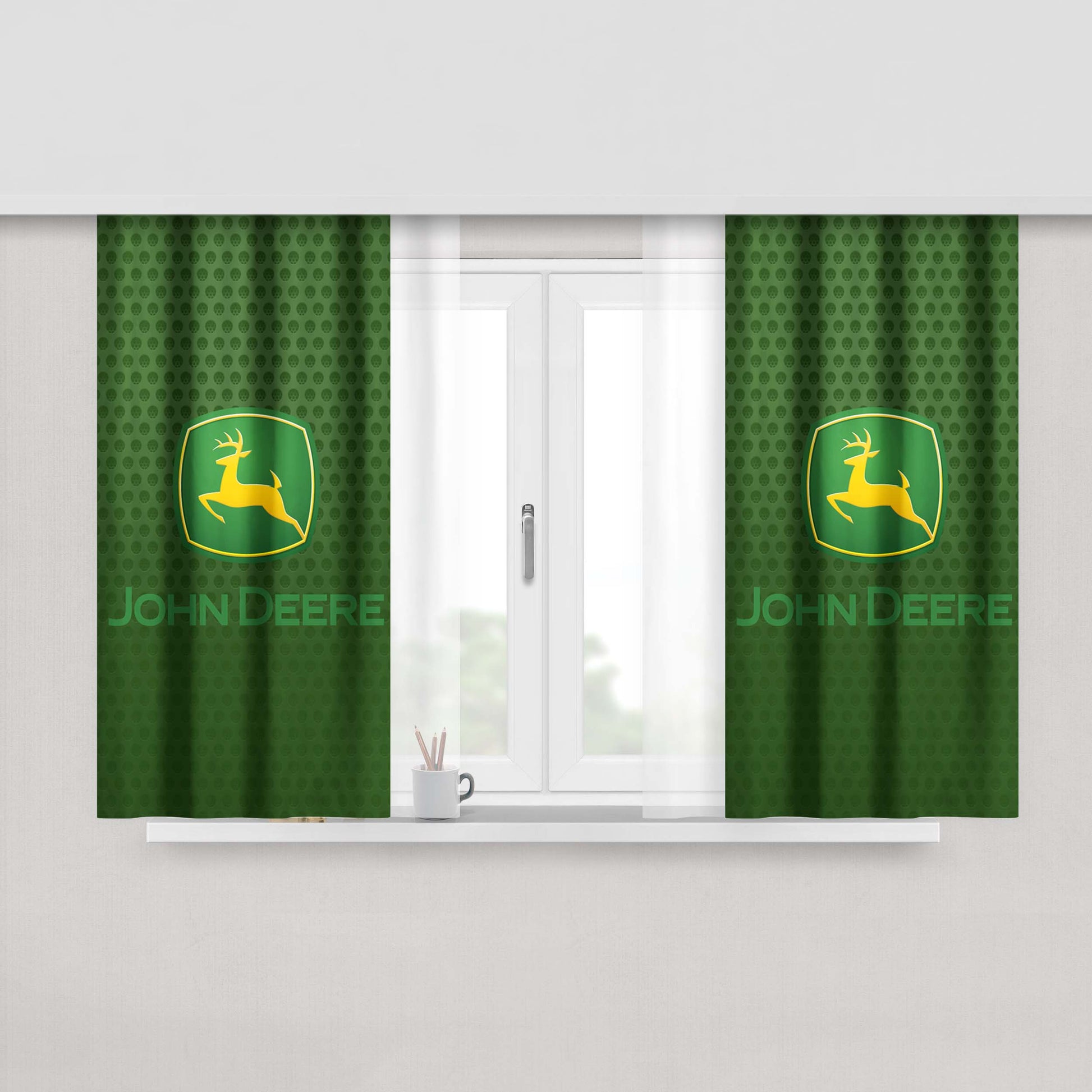 John Deere Green Carbon Fiber Logo Peach Skin Window Curtains