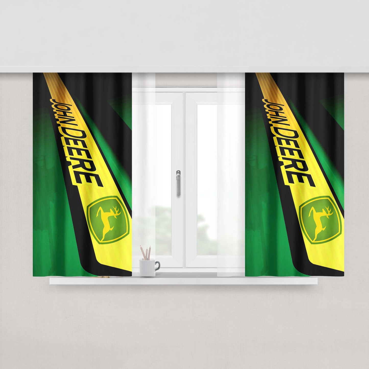 John Deere Green Yellow Peach Skin Window Curtains