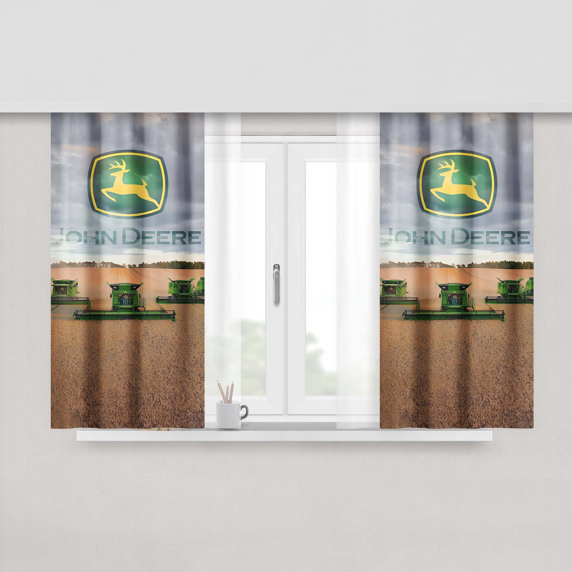 John Deere Logo 6 Peach Skin Window Curtains