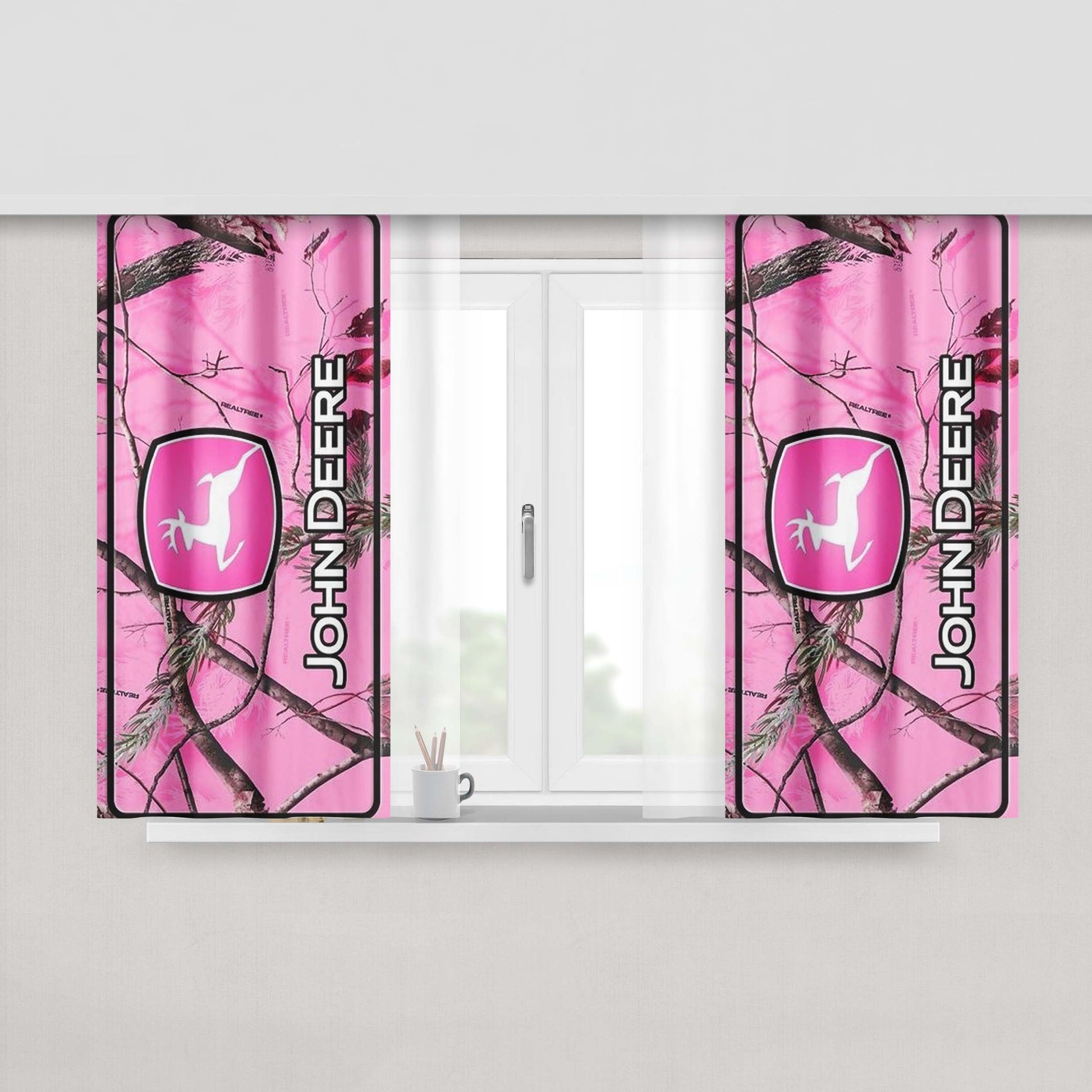 John Deere Pink Camo Peach Skin Window Curtains