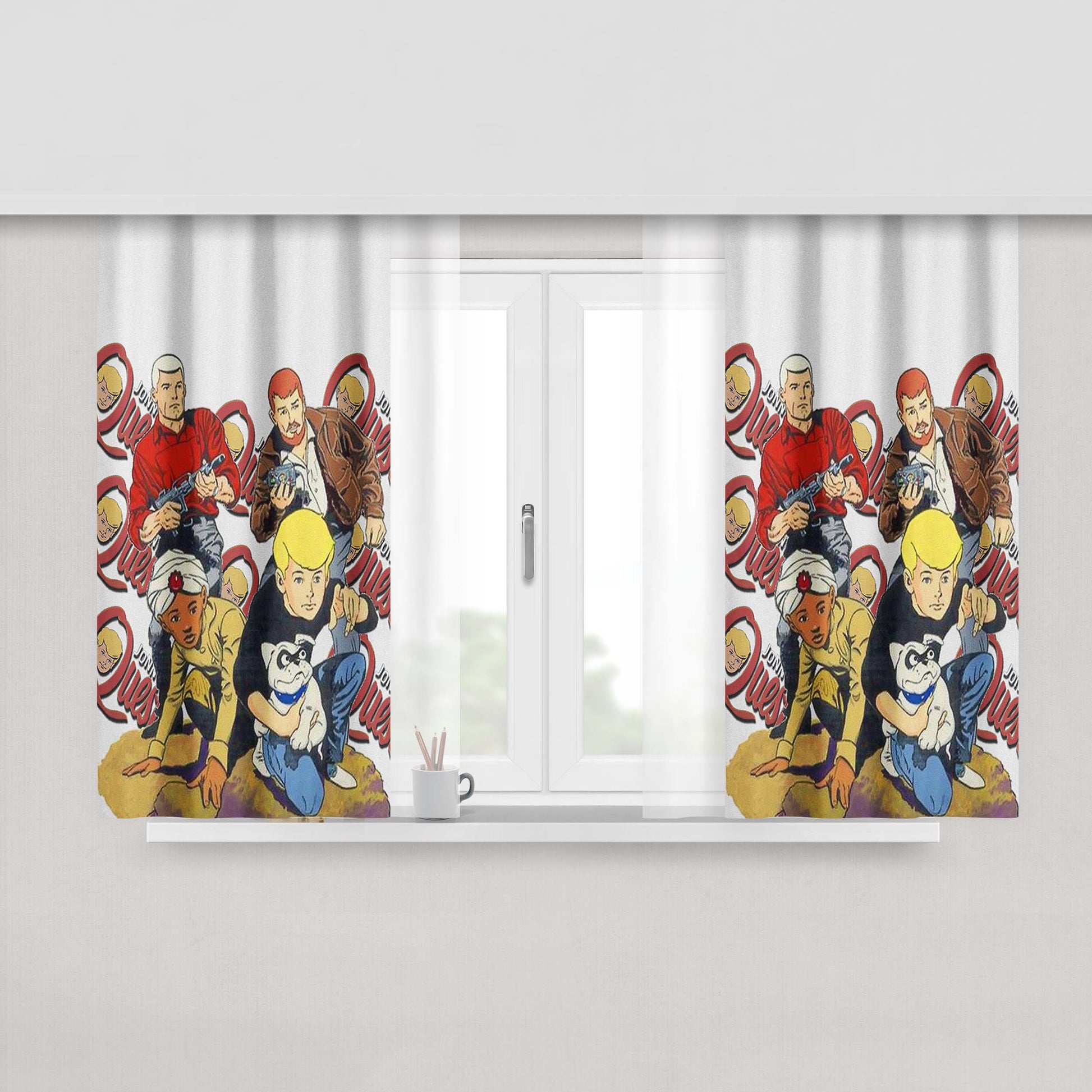 Jonny Quest Vintage Comic Noise Peach Skin Window Curtains