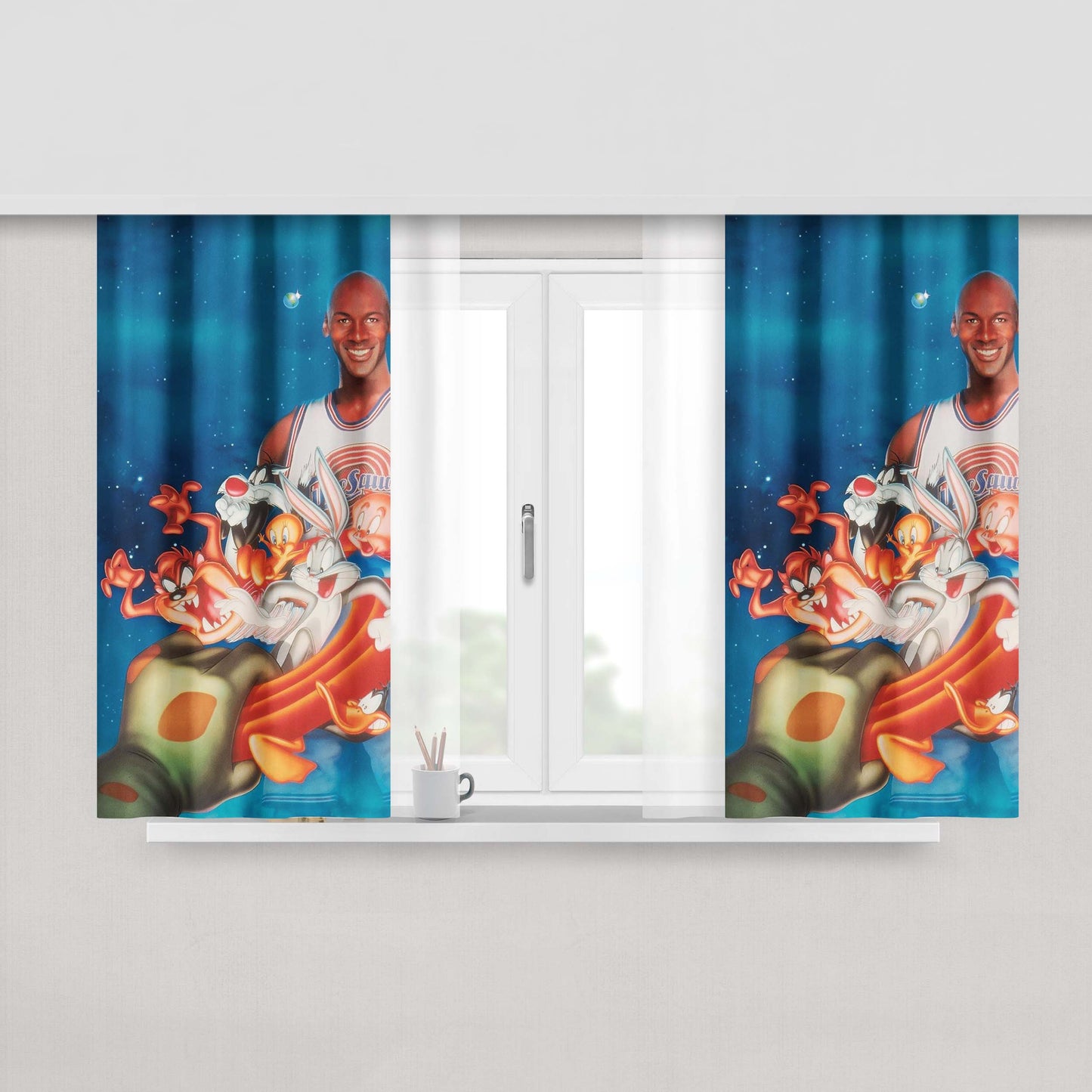 Jordan And Toon Space Jam Peach Skin Window Curtains