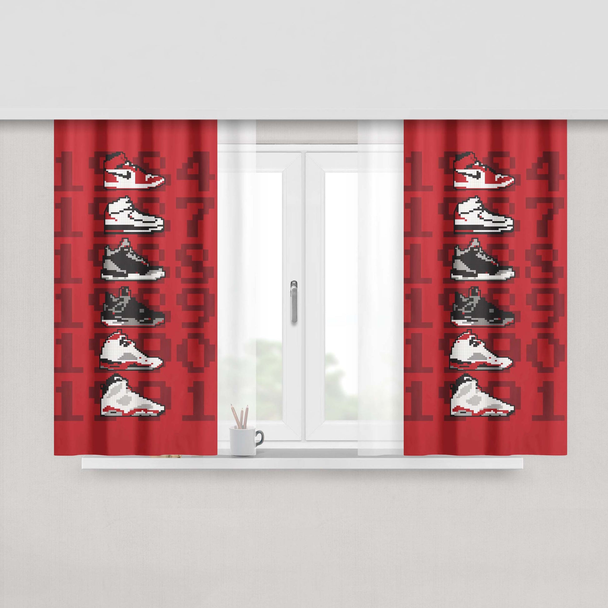 Jordan Sneaker Collection 8 Bit Style Peach Skin Window Curtains