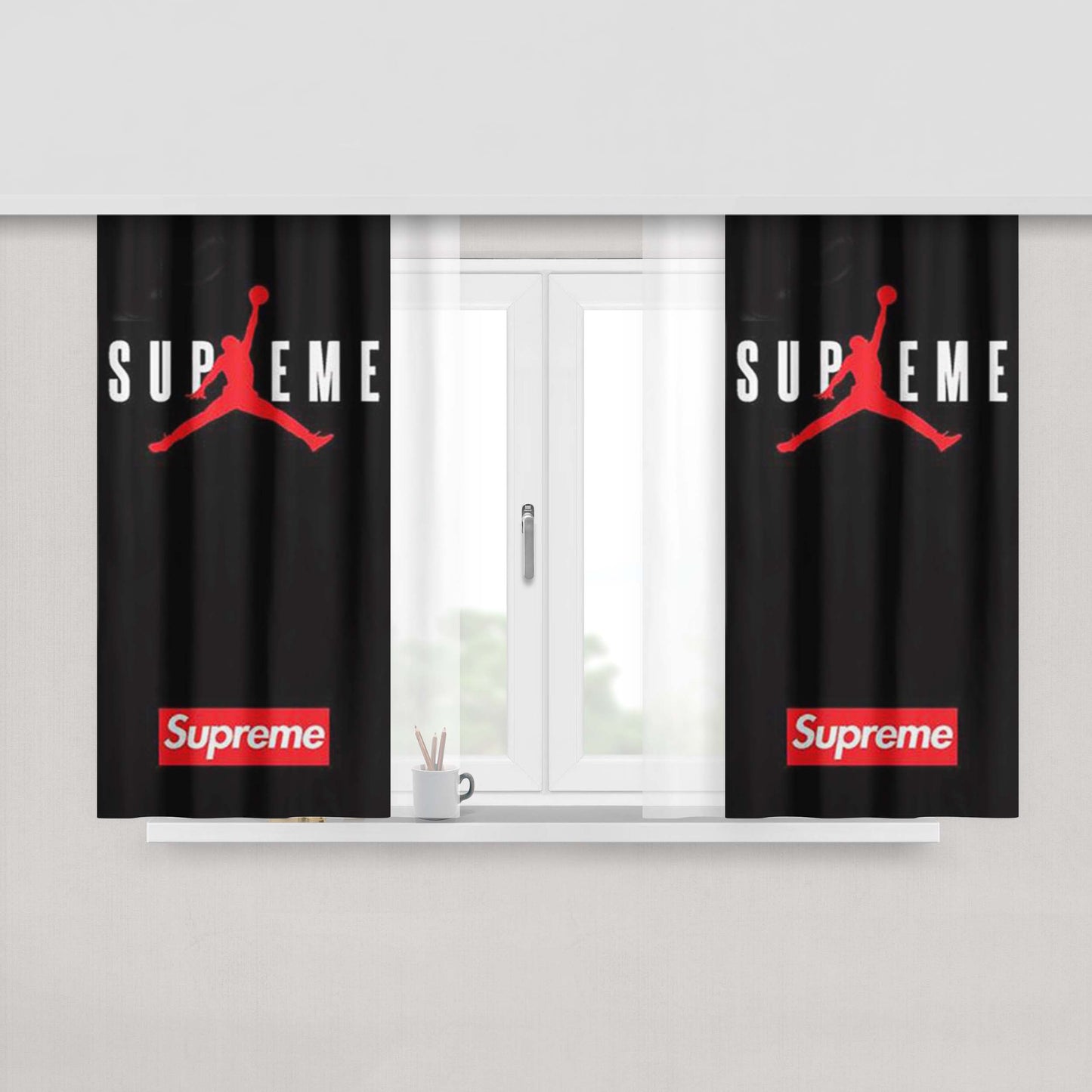 Jordan Supreme Black Peach Skin Window Curtains