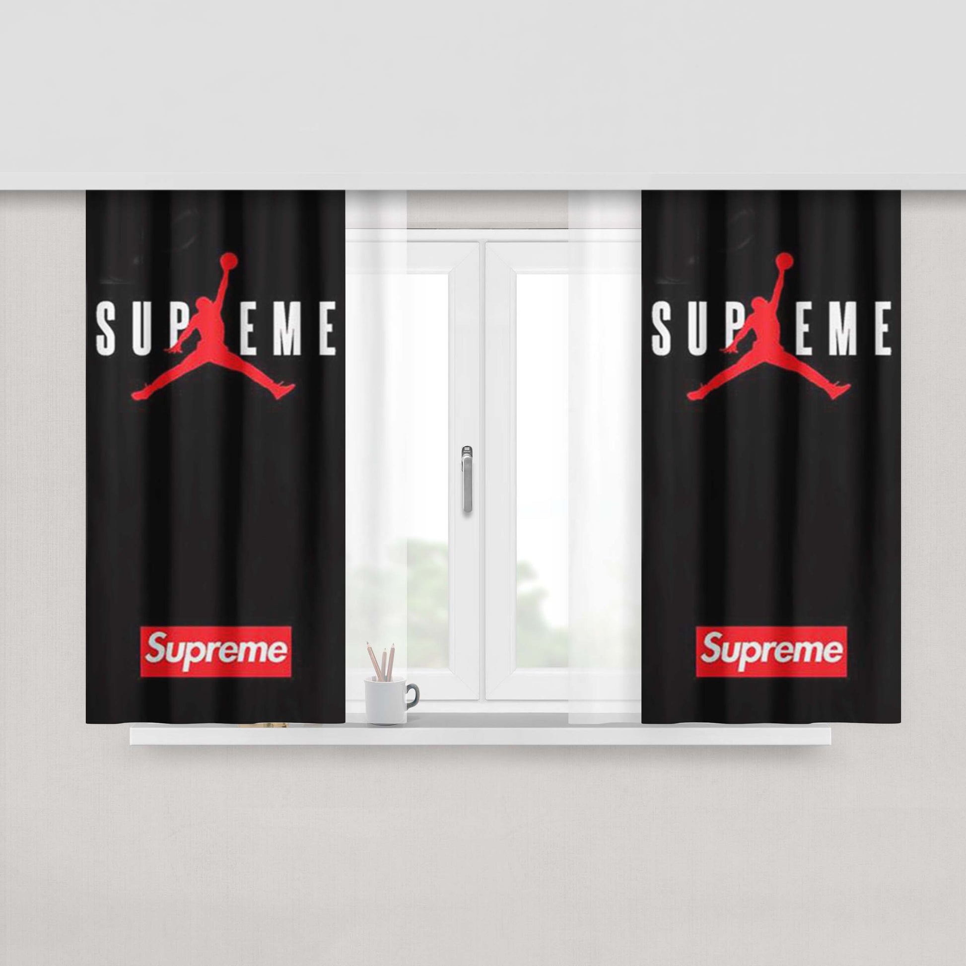 Jordan Supreme Black Peach Skin Window Curtains