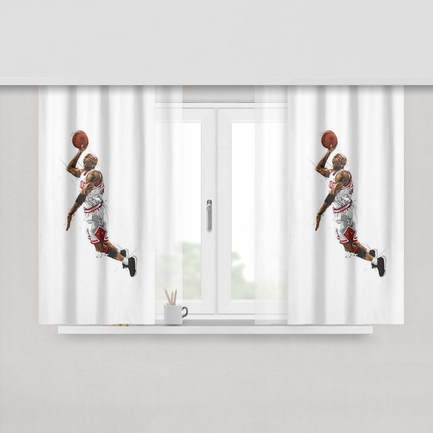 Jumpman Jordan On White Background Peach Skin Window Curtains