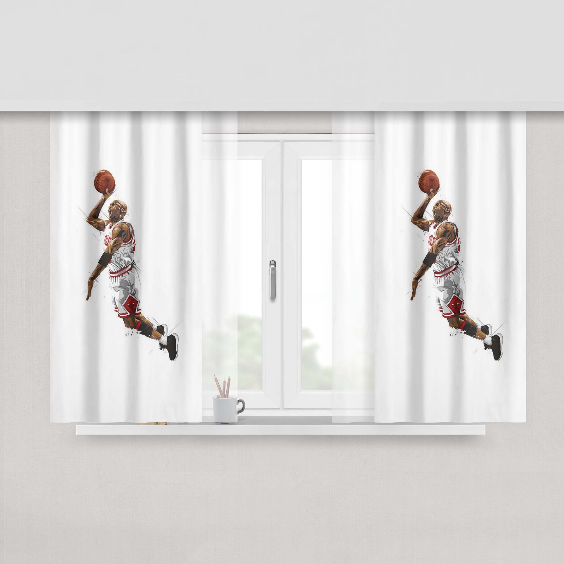 Jumpman Jordan On White Background Peach Skin Window Curtains