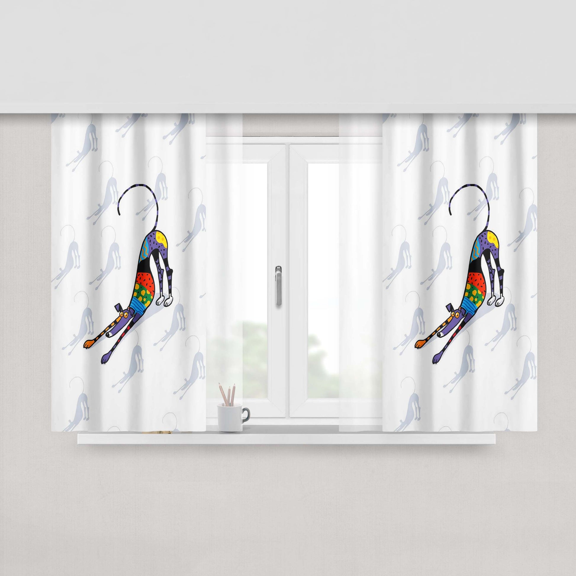 Kaleidoscope Bowdown Dog Peach Skin Window Curtains