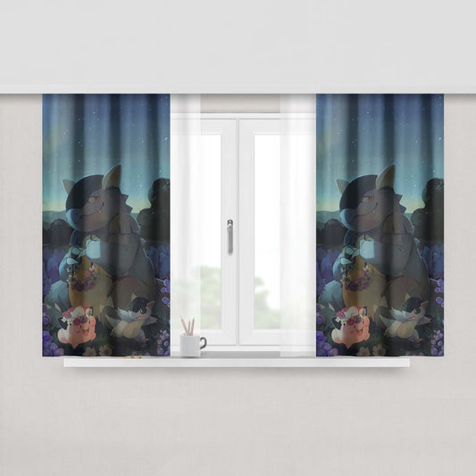 Kangaskhan And Cleffa Pokemon Art Peach Skin Window Curtains