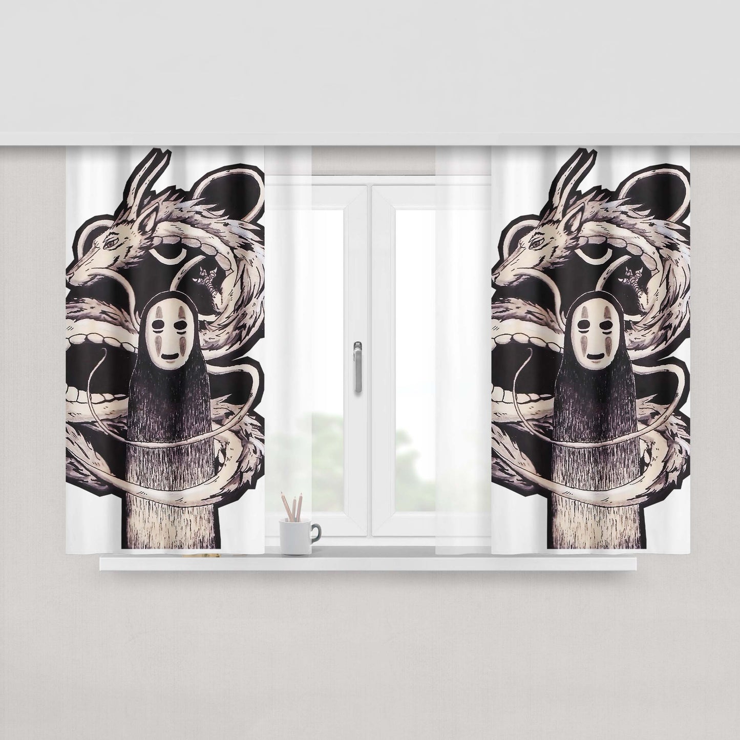 Kaonashi And The Dragon Peach Skin Window Curtains