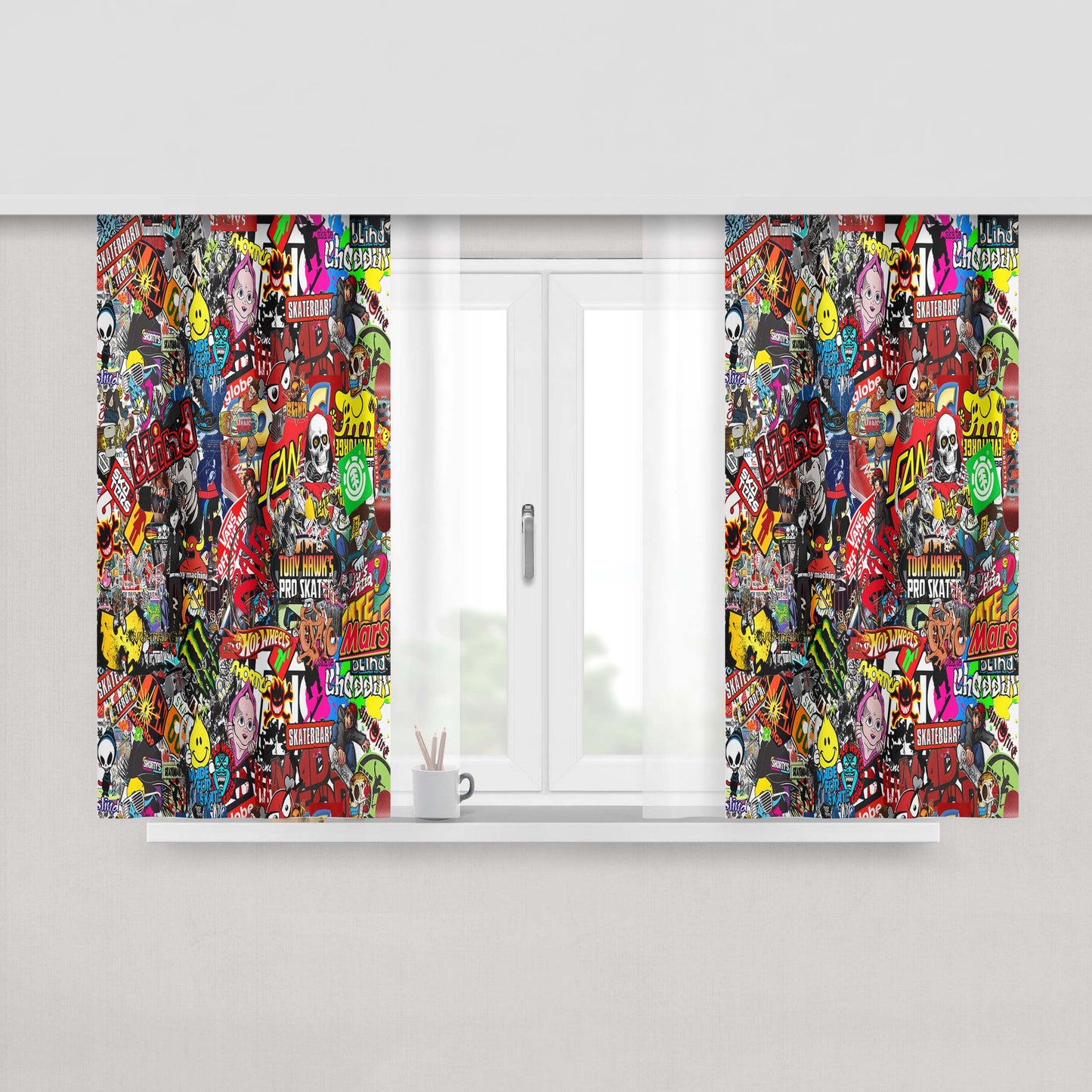 Kate Sticker Bomb Collection Peach Skin Window Curtains