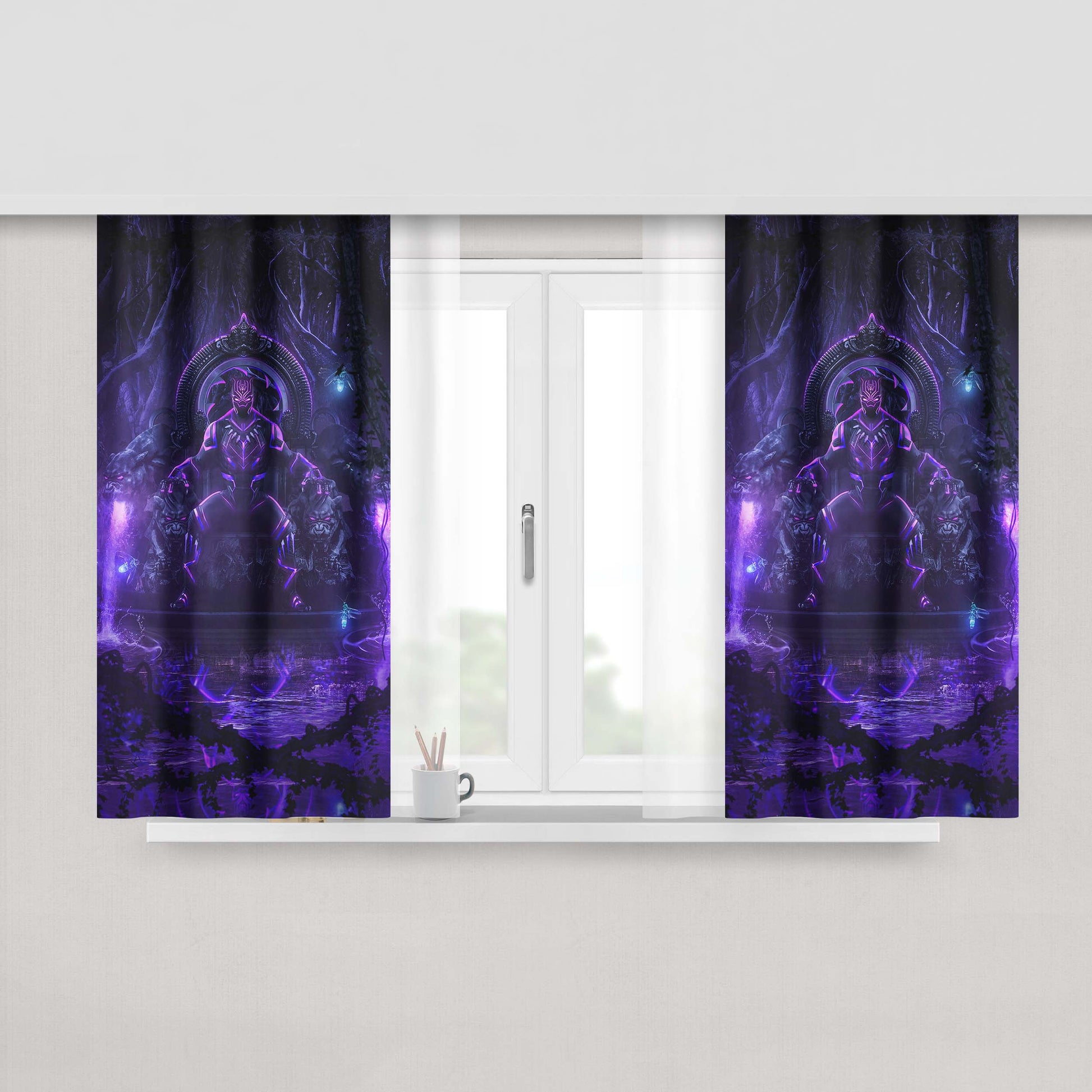 King Black Panther Purple Glow Peach Skin Window Curtains