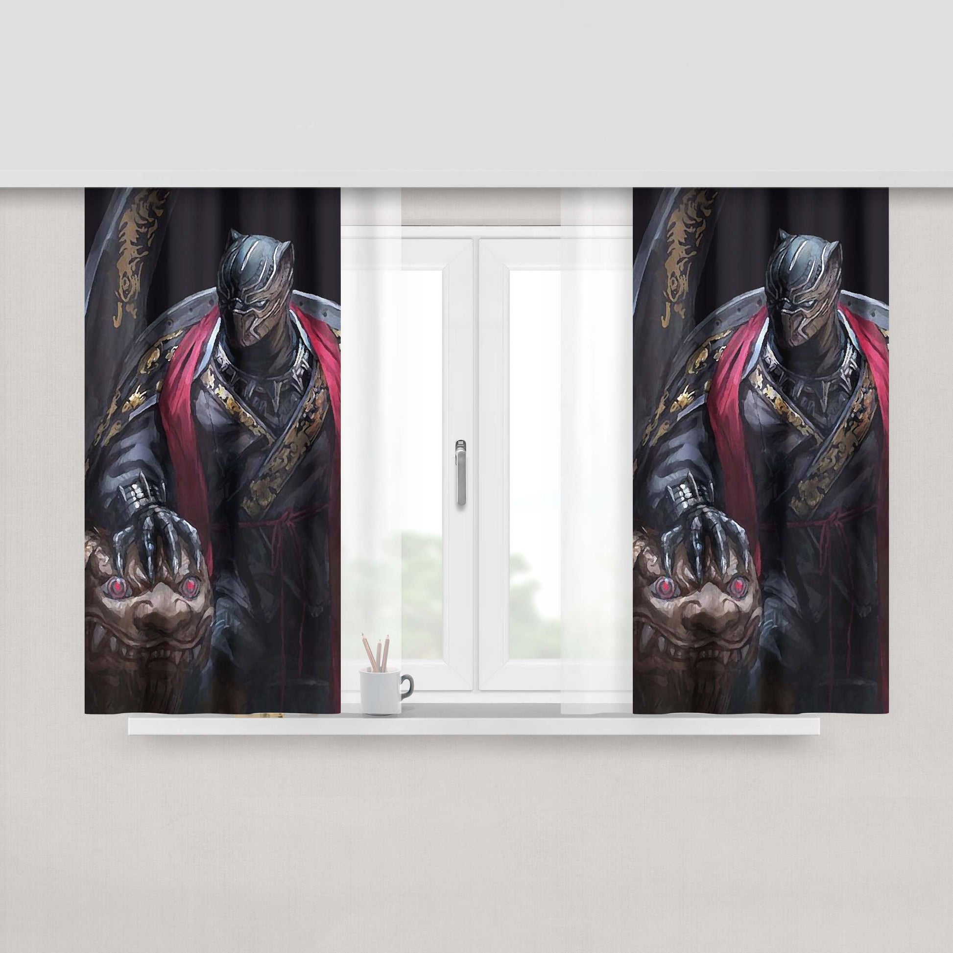 King Black Panther Peach Skin Window Curtains