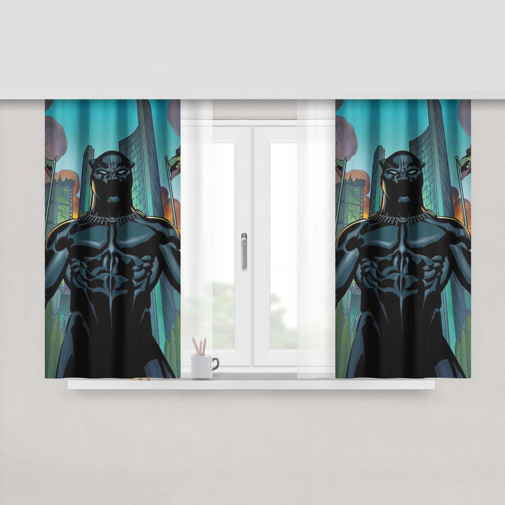 King Of Wakanda Black Panther Peach Skin Window Curtains