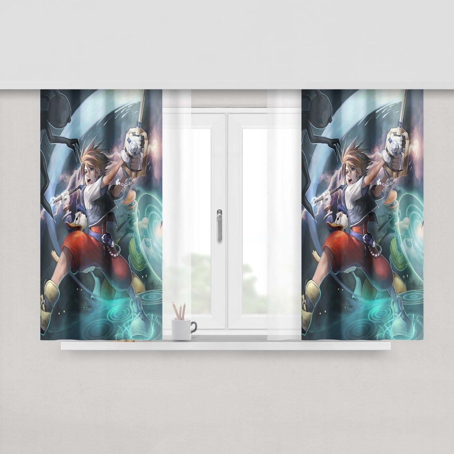 Kingdom Heart Iii Sora And Donald Duck Kill Enemy Peach Skin Window Curtains