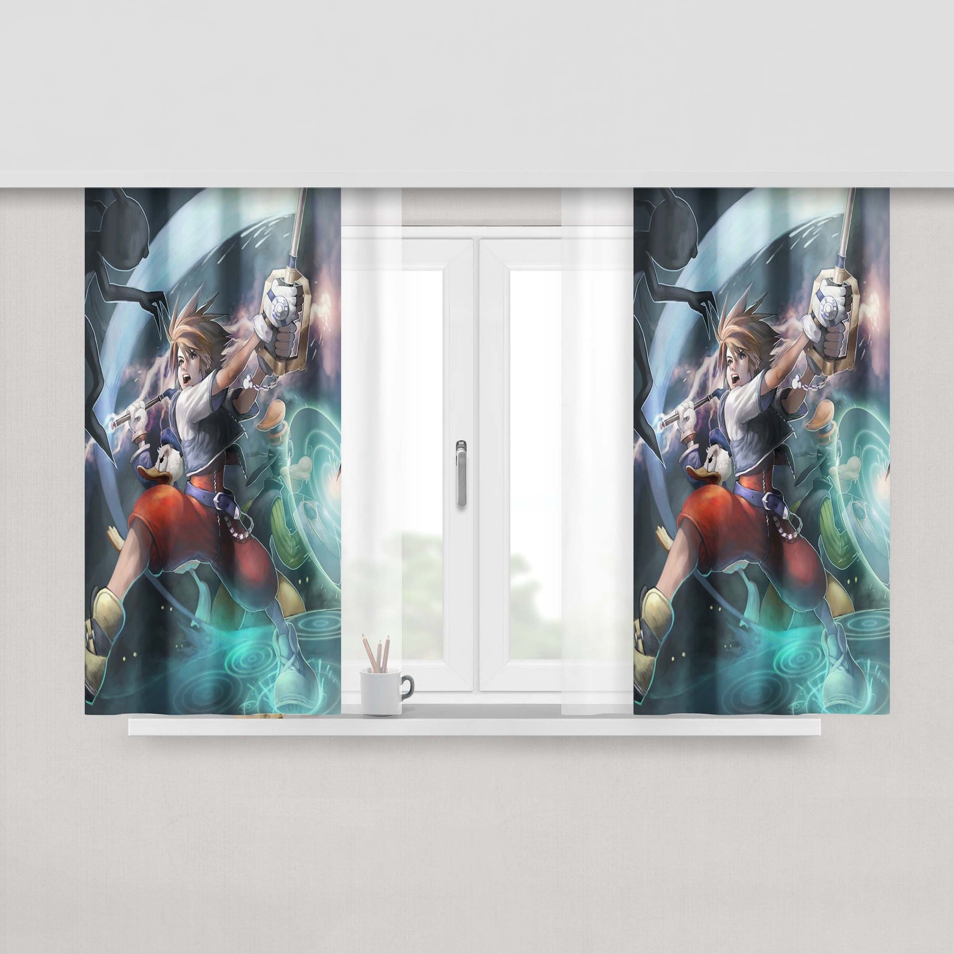 Kingdom Heart Iii Sora And Donald Duck Kill Enemy Peach Skin Window Curtains