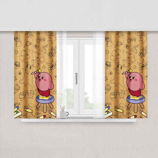 Kirby Vintage Drawing Peach Skin Window Curtains