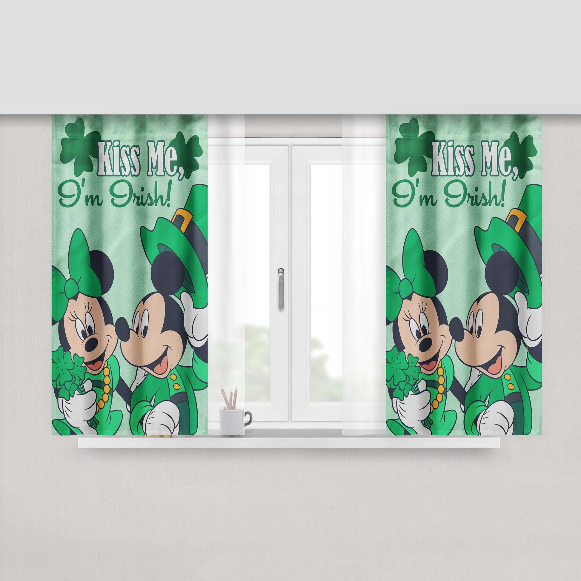 Kiss Me I'M Irish Mickey & Minnie Peach Skin Window Curtains