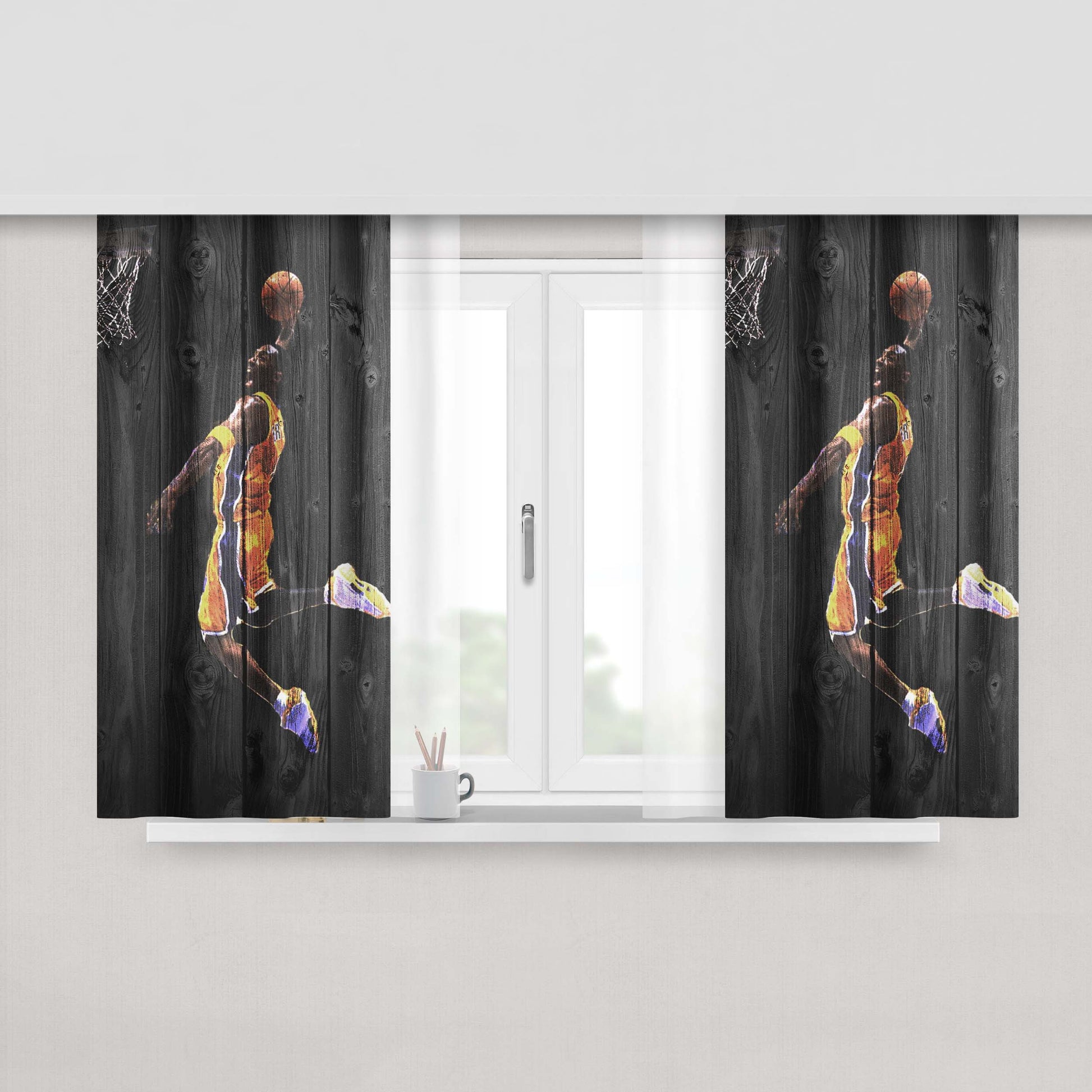 Kobe Bryant Dark Wood Wallpaper Peach Skin Window Curtains