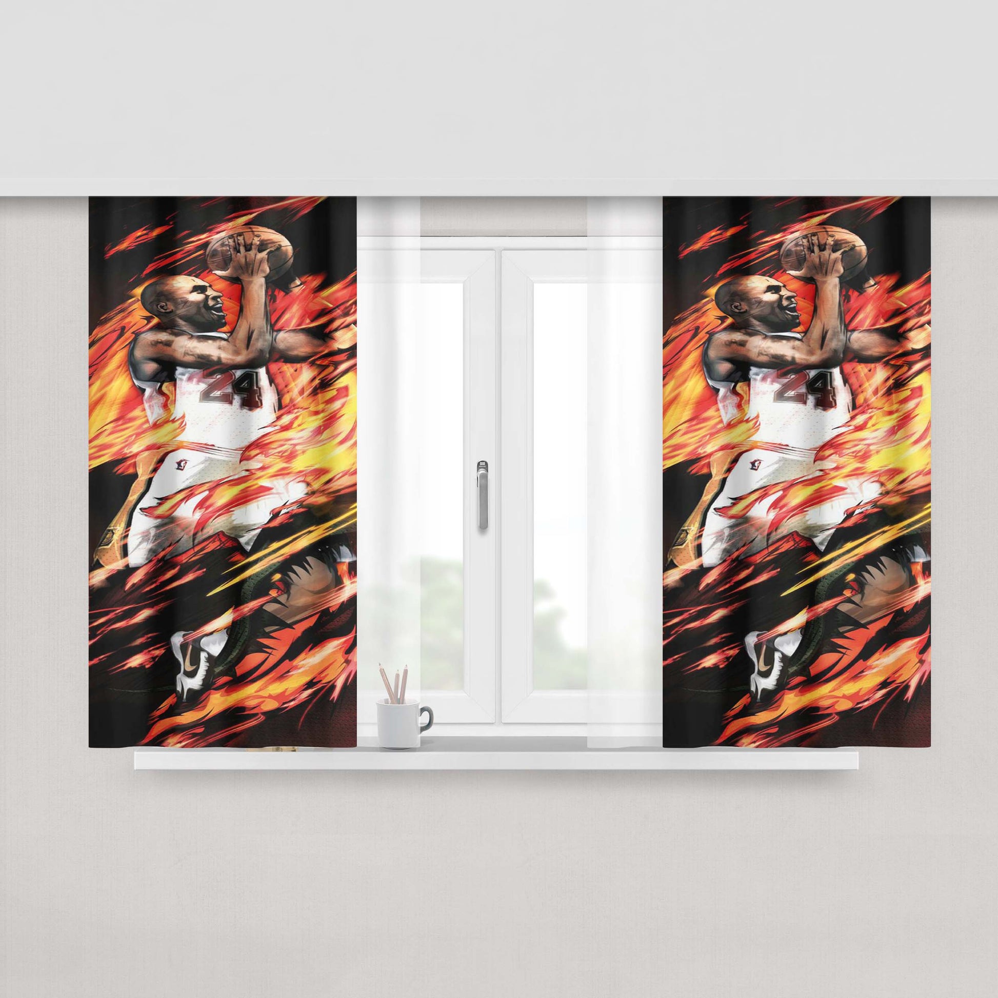 Kobe Bryant Fire Peach Skin Window Curtains