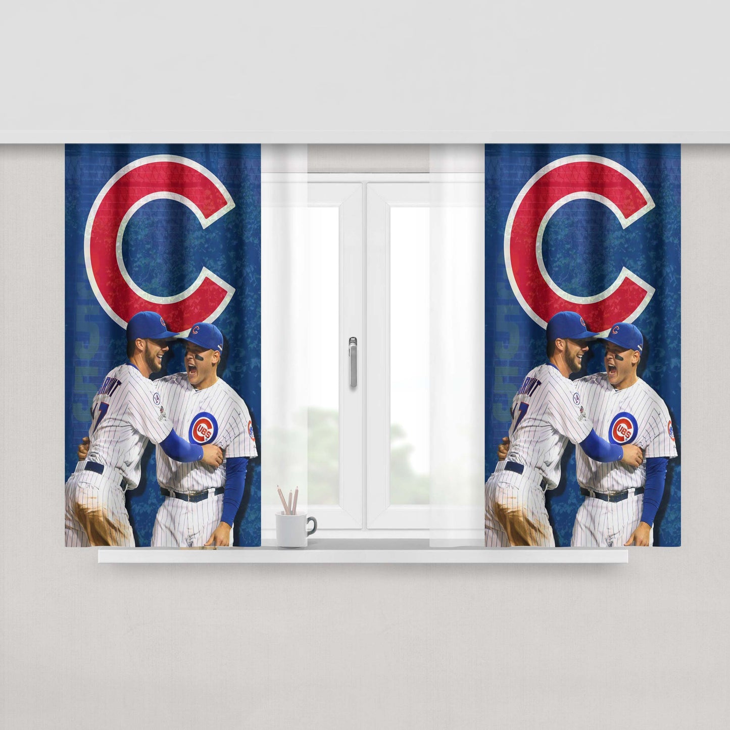 Kris Bryant X Rizzo Chicago Cubs Peach Skin Window Curtains