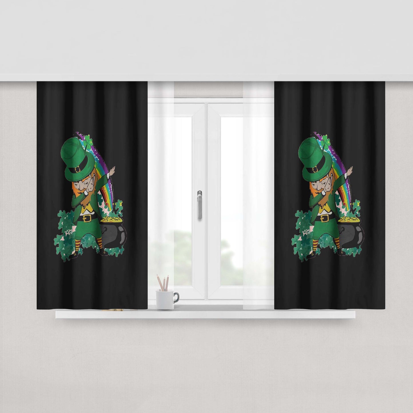 Leprechaun St Patricks Day Peach Skin Window Curtains