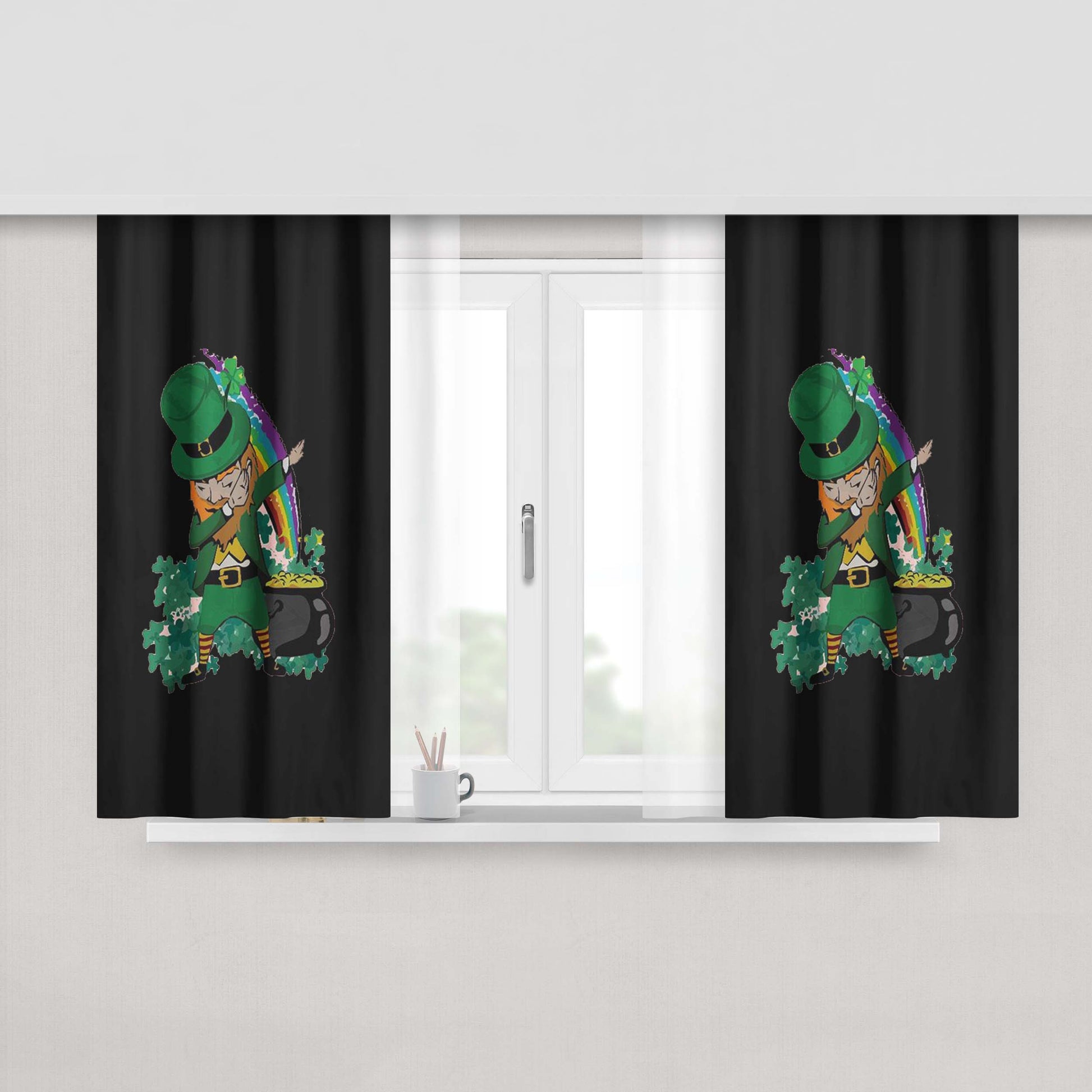 Leprechaun St Patricks Day Peach Skin Window Curtains