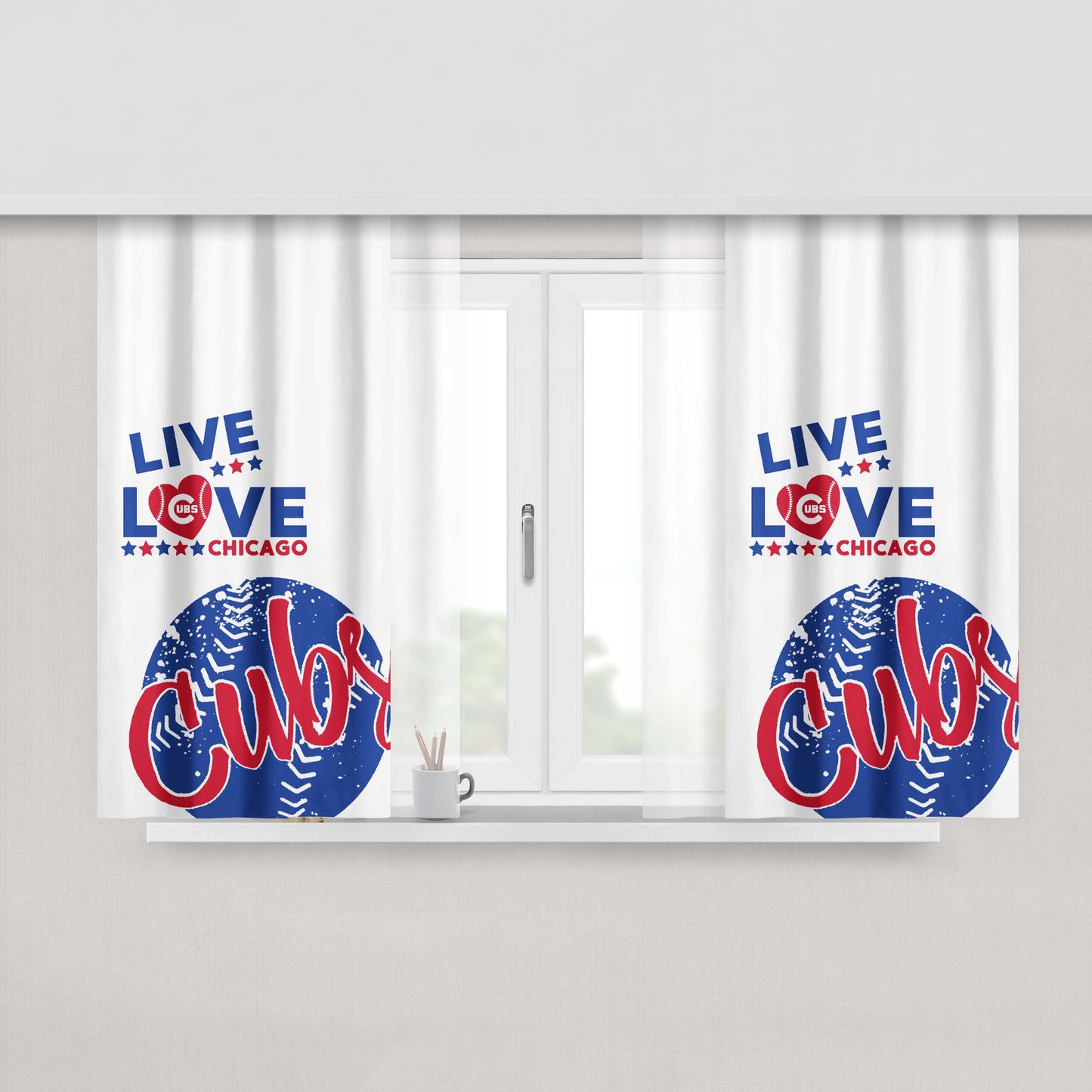 Live Love Chicago Cubs Peach Skin Window Curtains