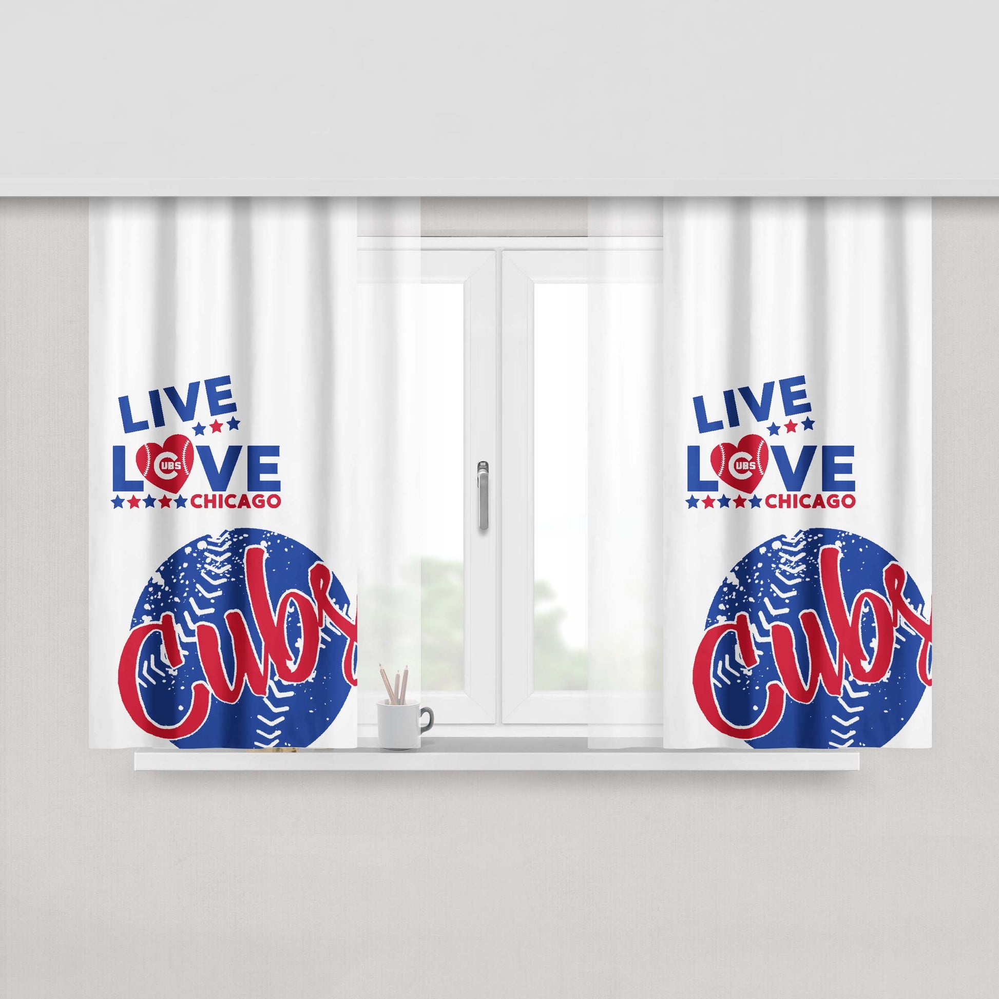 Live Love Chicago Cubs Peach Skin Window Curtains