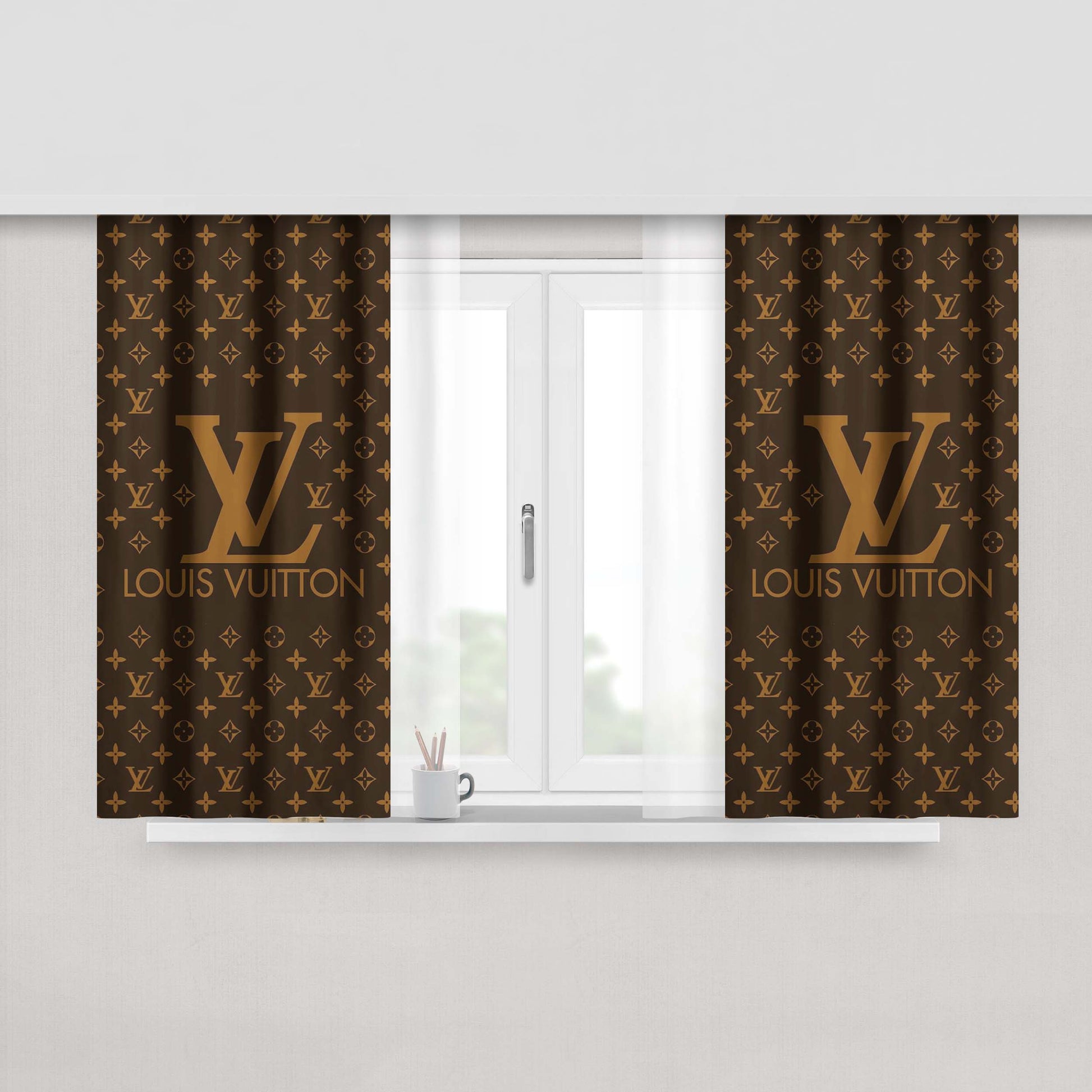 Louis Vuitton Brown Pattern Peach Skin Window Curtains