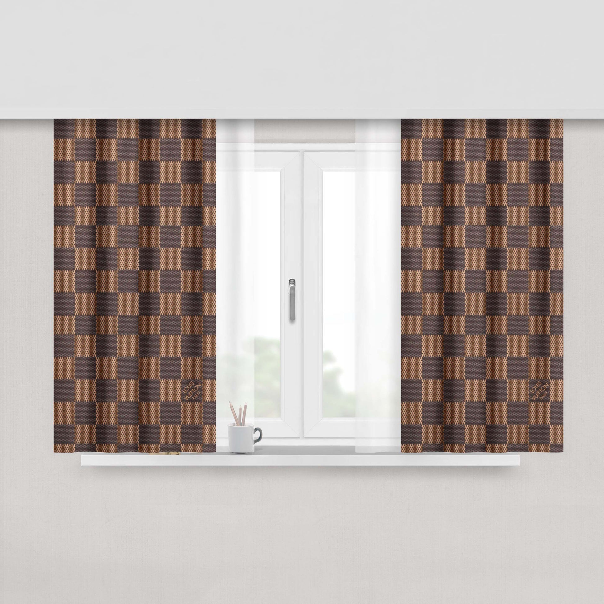 Louis Vuitton Bucket Damier Wallpaper Peach Skin Window Curtains