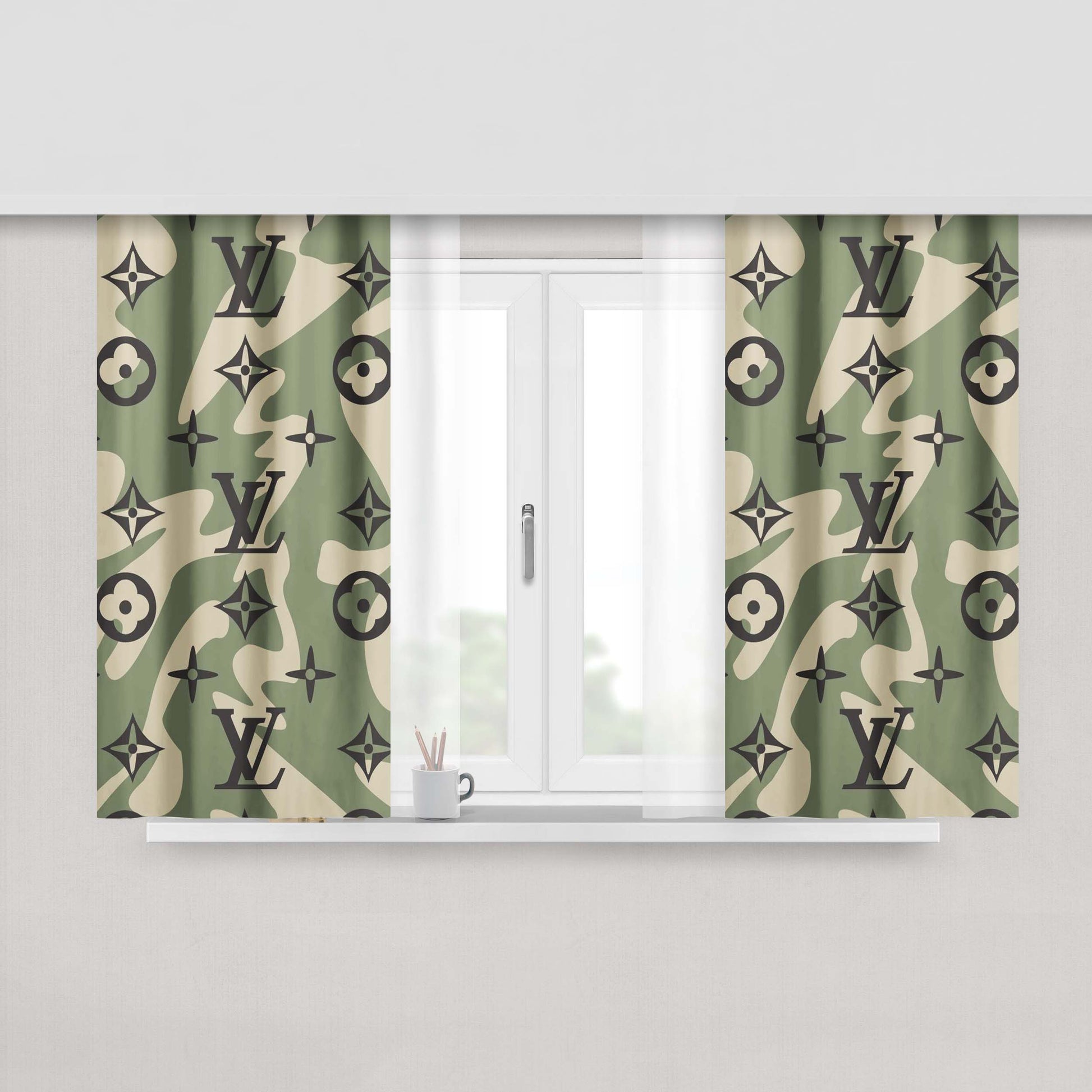 Louis Vuitton Camo 2 Peach Skin Window Curtains