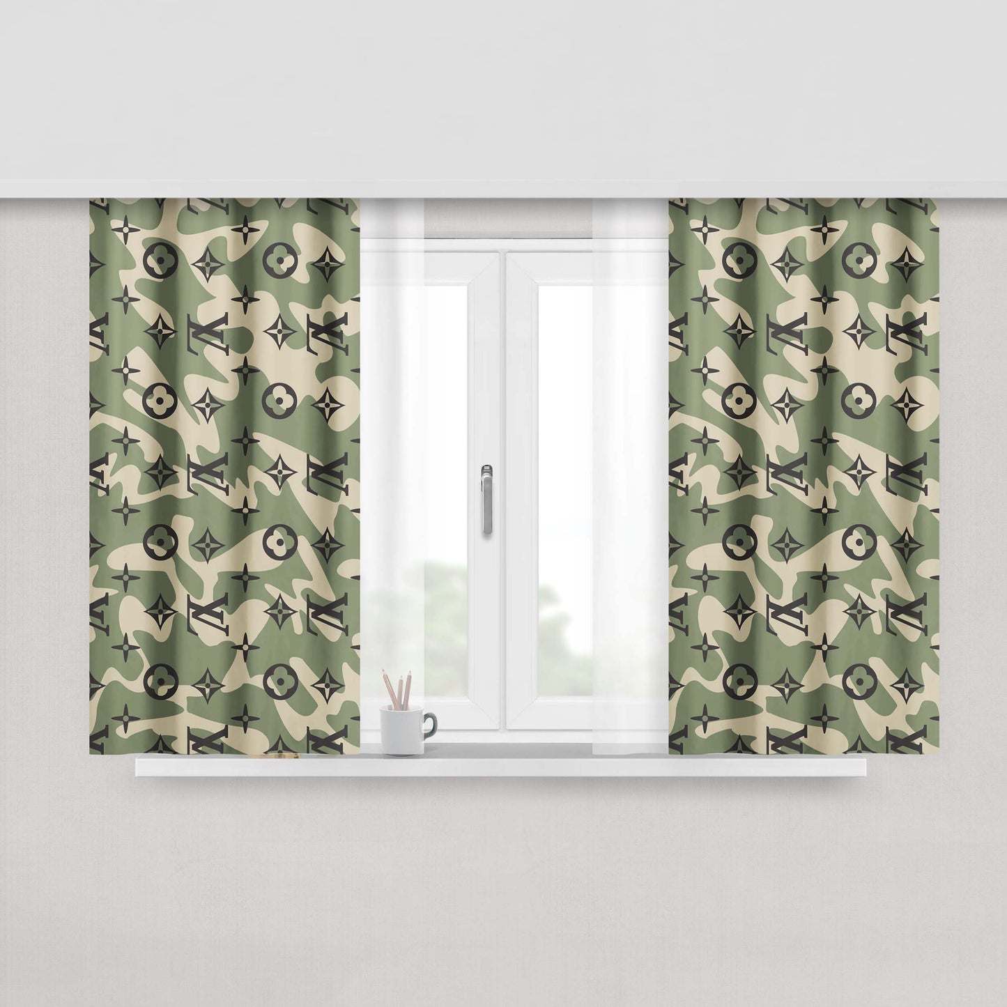 Louis Vuitton Camo Peach Skin Window Curtains