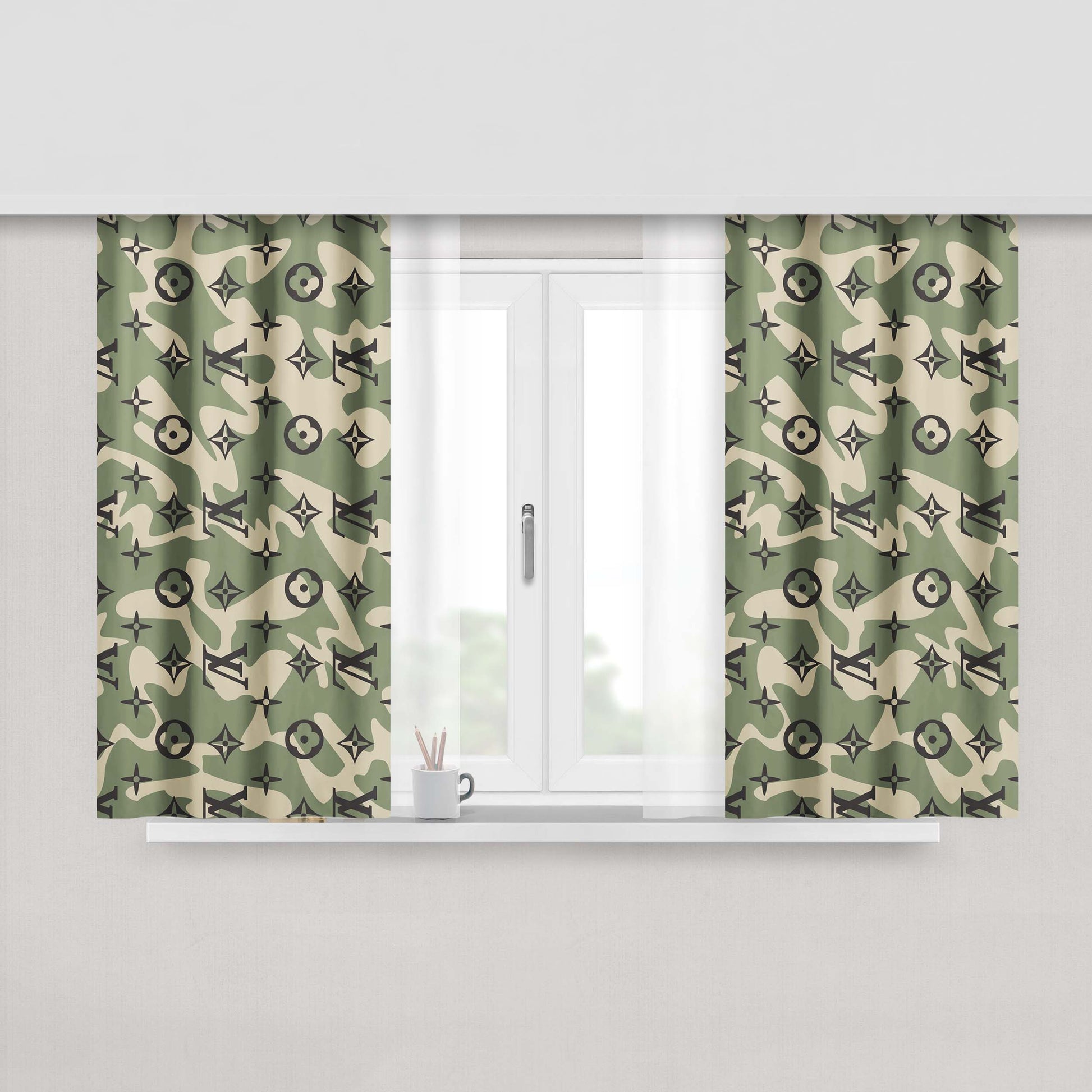 Louis Vuitton Camo Peach Skin Window Curtains