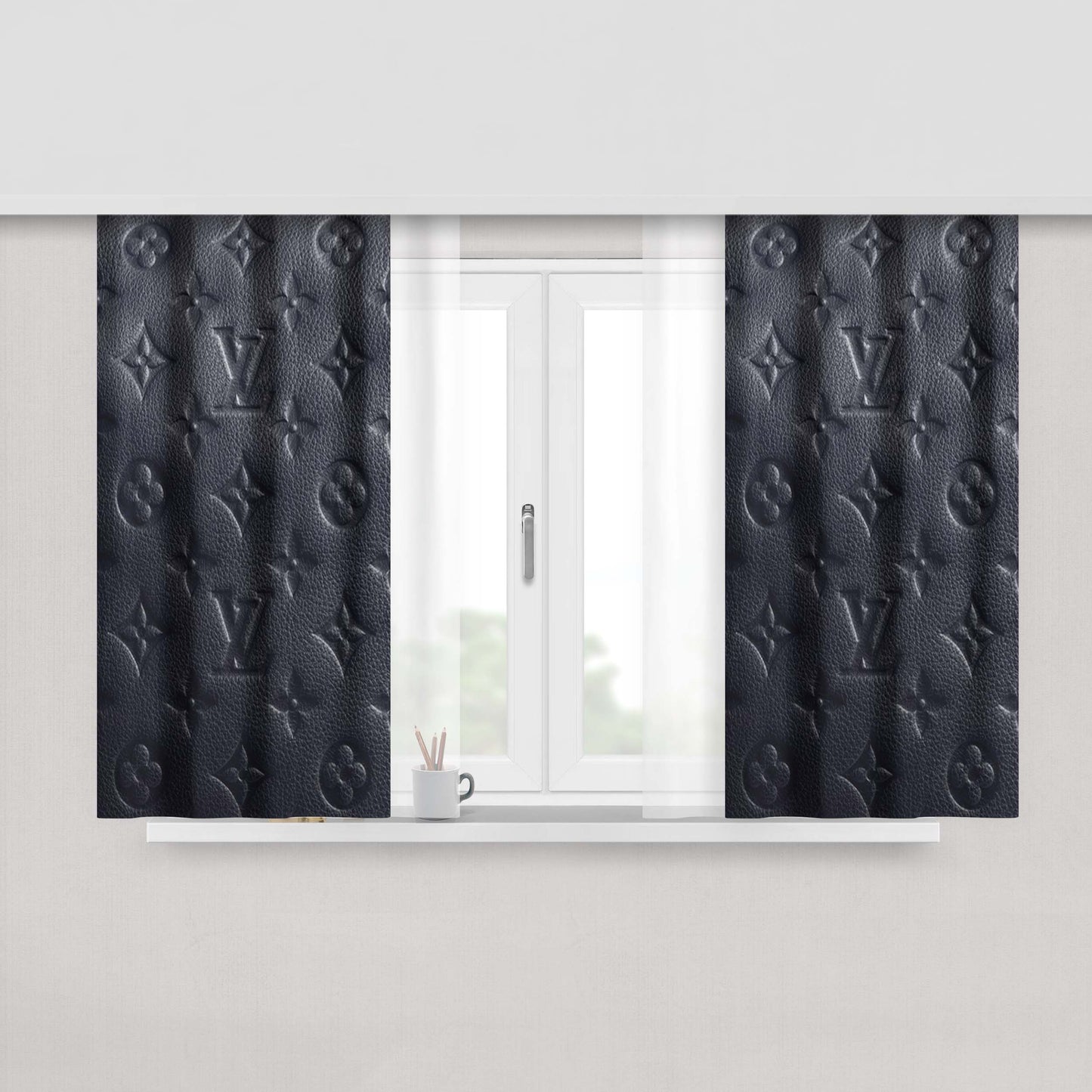 Louis Vuitton Fashion Logo Gray Peach Skin Window Curtains