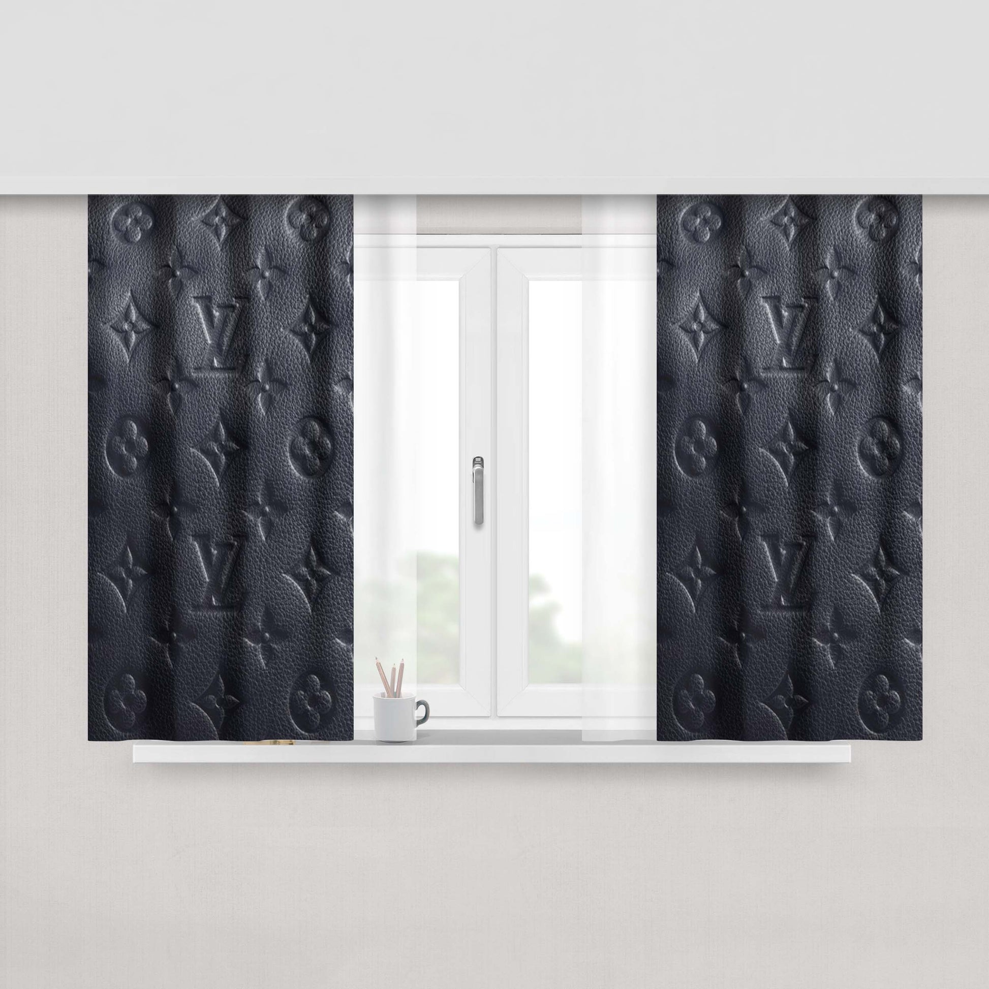 Louis Vuitton Fashion Logo Gray Peach Skin Window Curtains