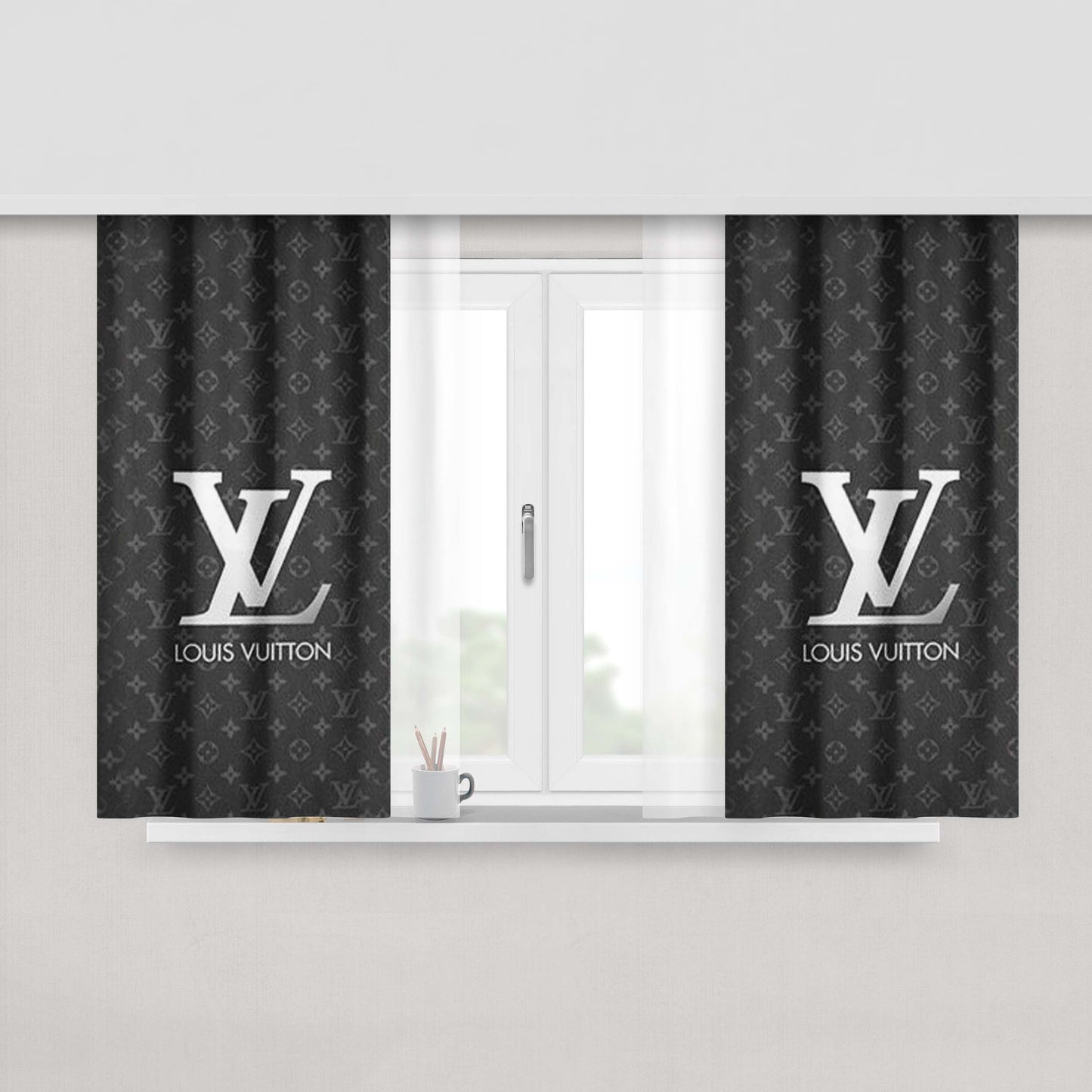 Louis Vuitton Grey Logo Peach Skin Window Curtains