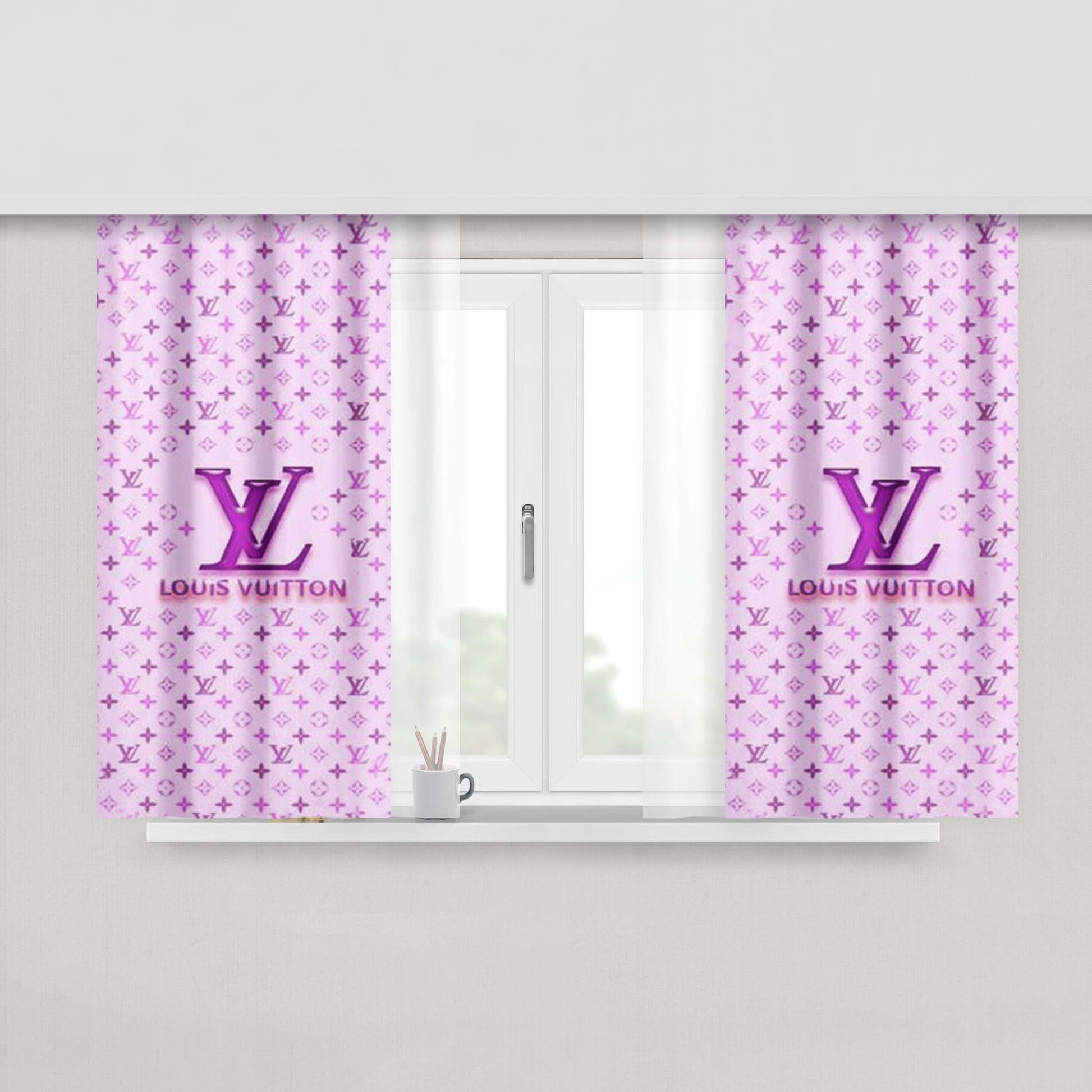 Louis Vuitton Logo Purple Peach Skin Window Curtains