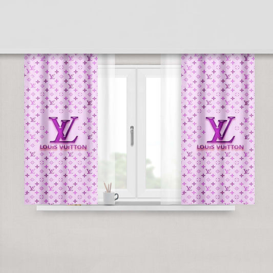 Louis Vuitton Logo Purple Peach Skin Window Curtains