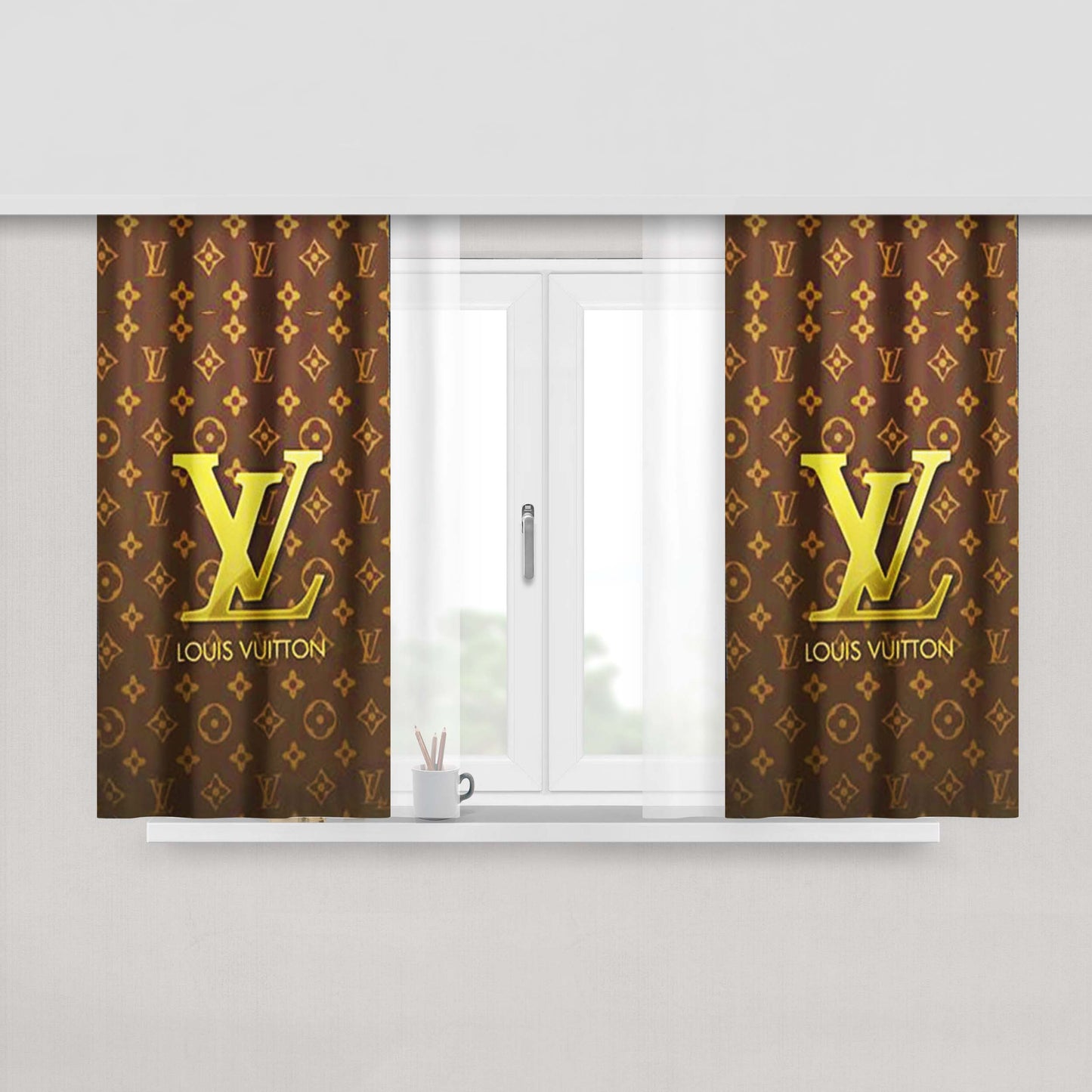 Louis Vuitton Logo Peach Skin Window Curtains