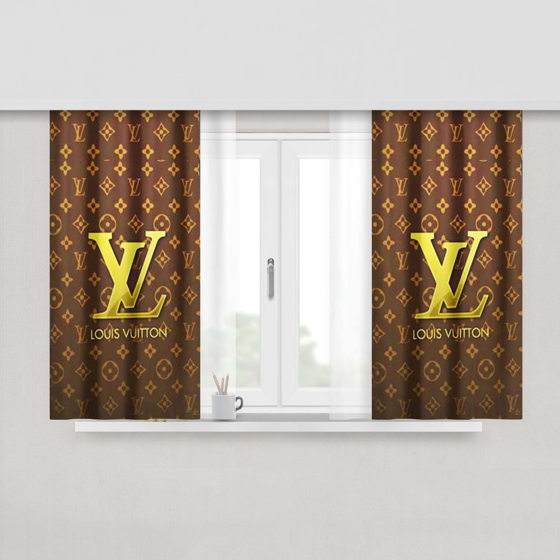 Louis Vuitton Logo Peach Skin Window Curtains