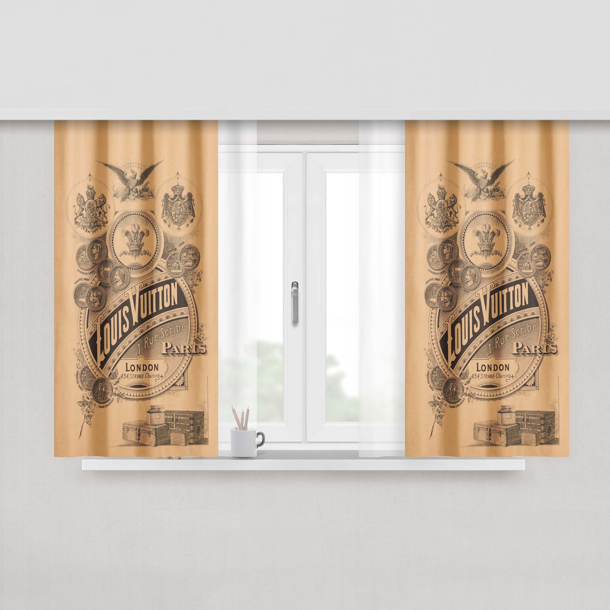 Louis Vuitton London Paris Vintage Retro Peach Skin Window Curtains
