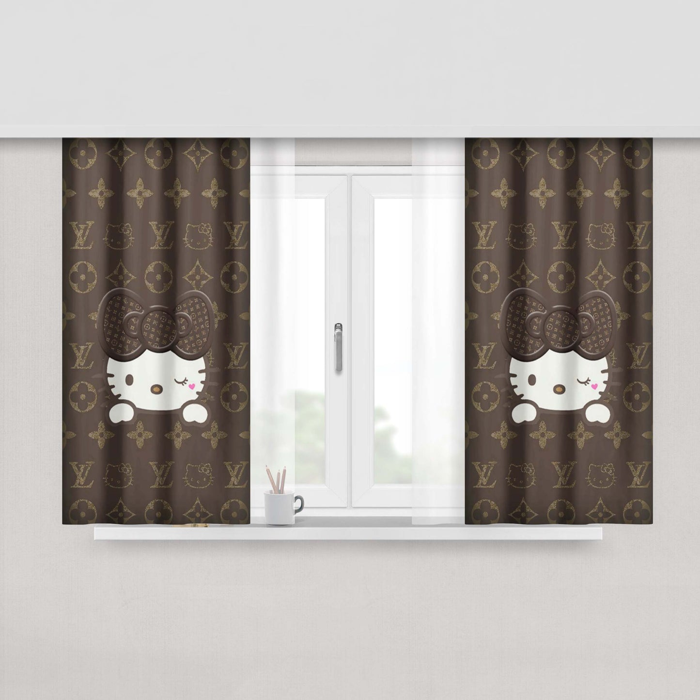 Louis Vuitton Mickey Mouse Peach Skin Window Curtains