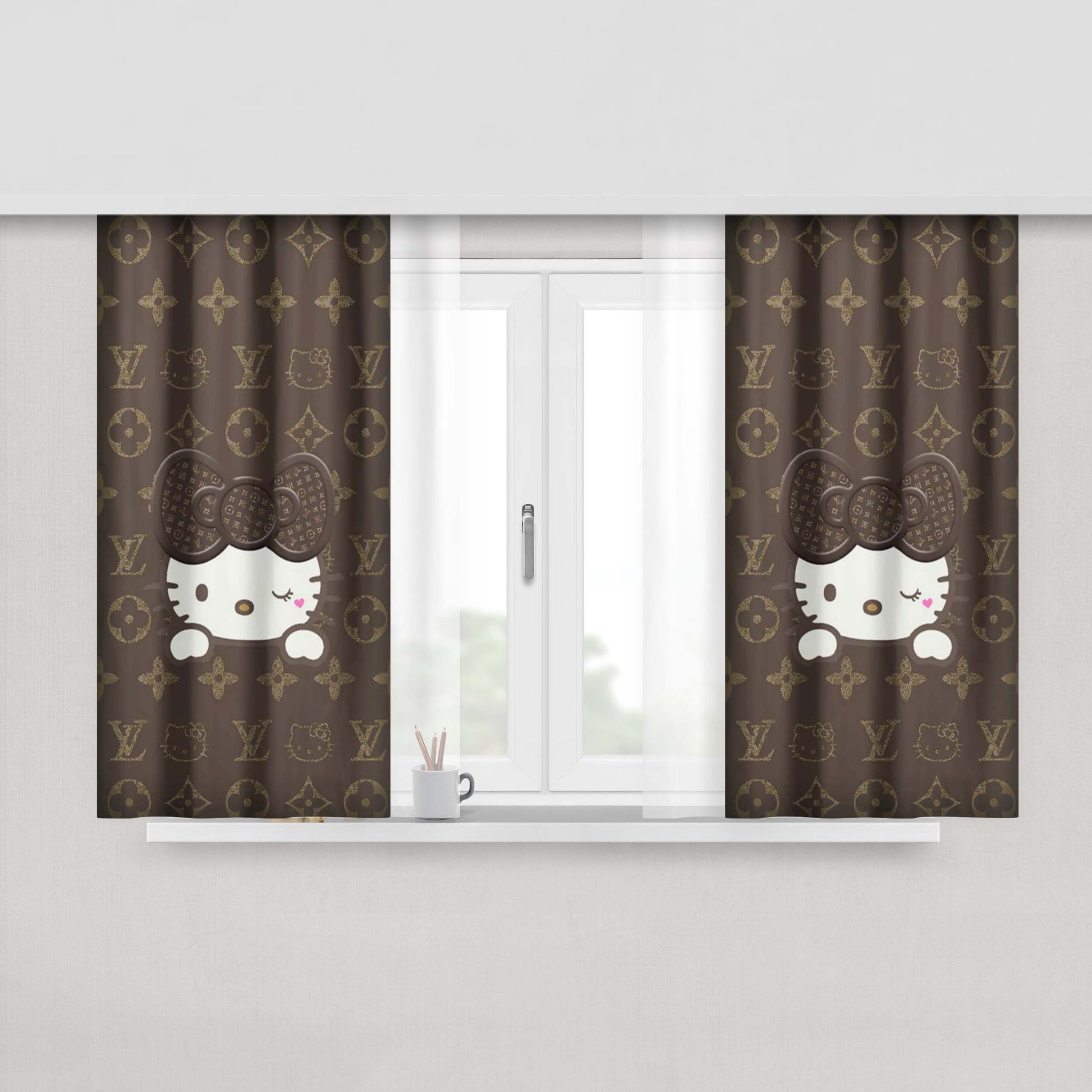 Louis Vuitton Mickey Mouse Peach Skin Window Curtains