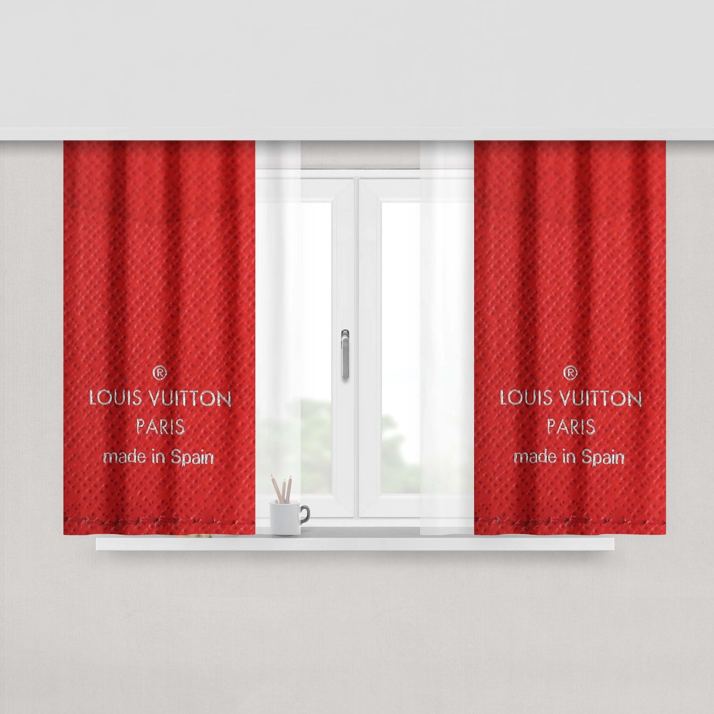 Louis Vuitton Paris Red Leather Peach Skin Window Curtains