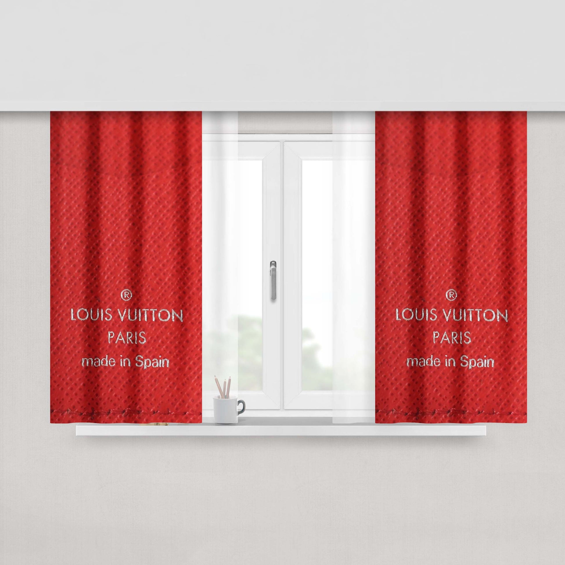 Louis Vuitton Paris Red Leather Peach Skin Window Curtains