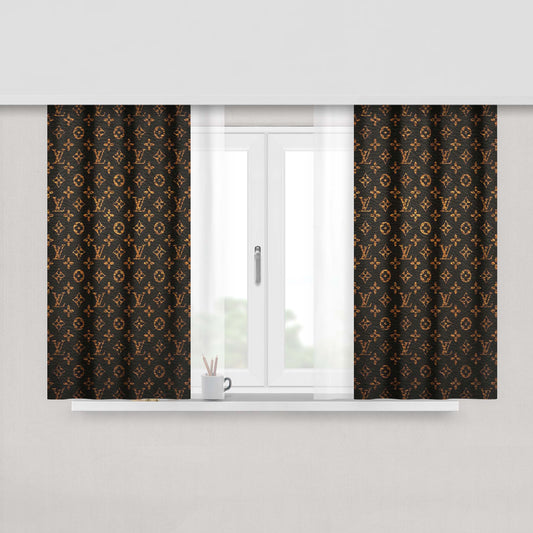 Louis Vuitton Pattern Brown Gold Peach Skin Window Curtains