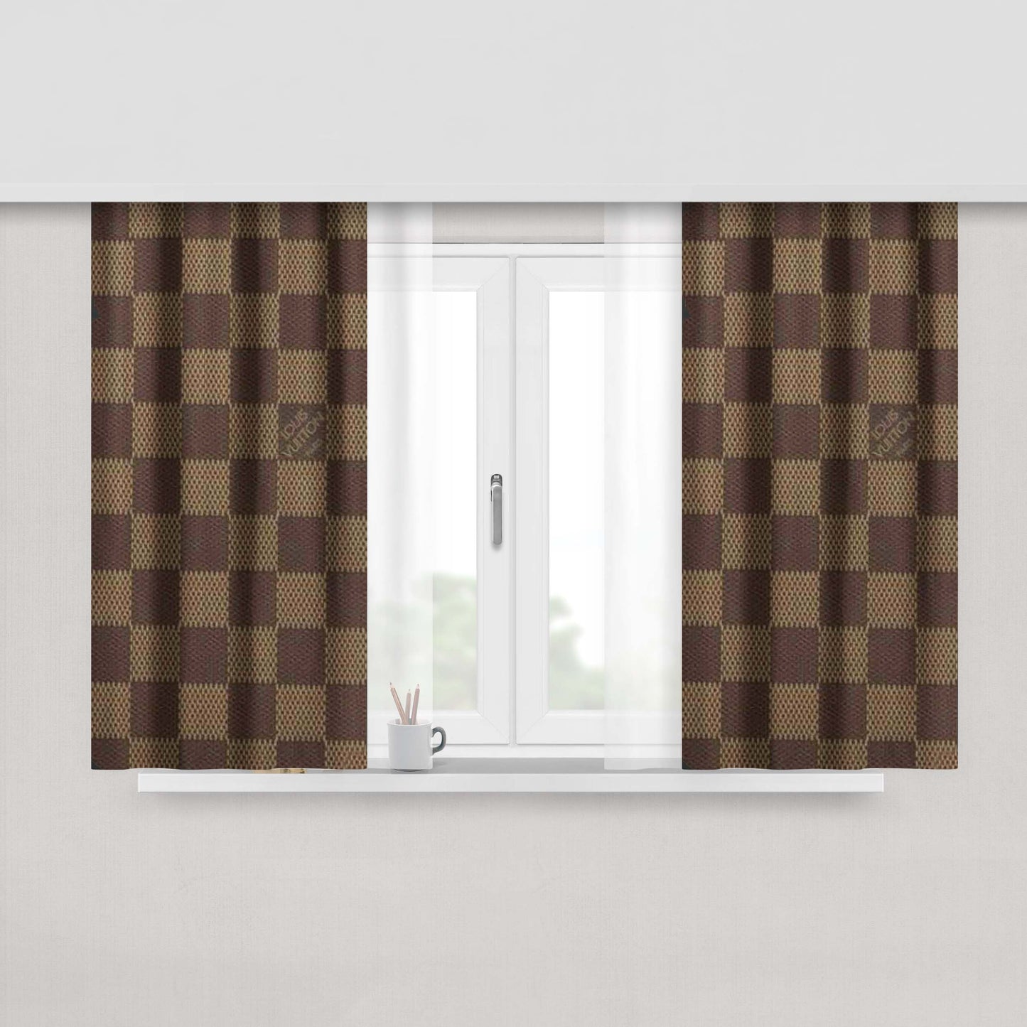 Louis Vuitton Pattern Peach Skin Window Curtains