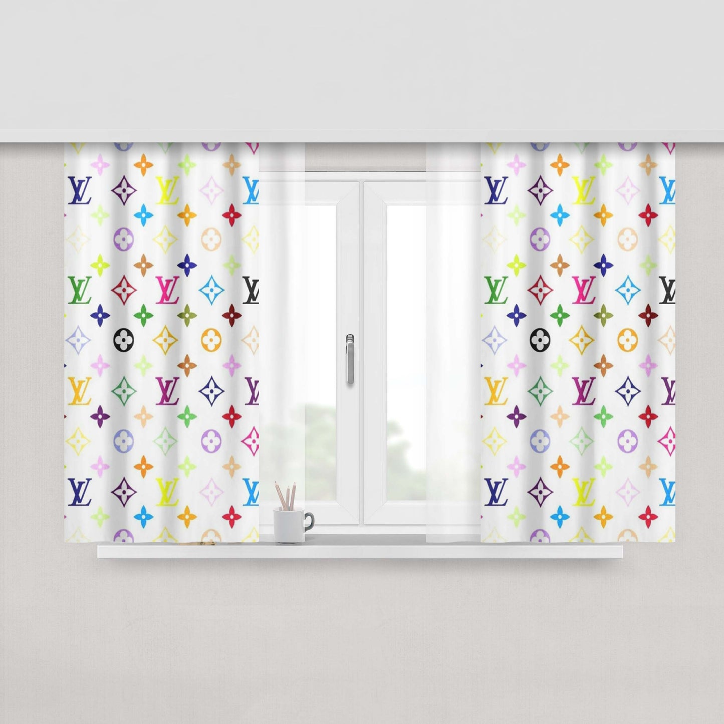 Louis Vuitton Rainbow Pattern Peach Skin Window Curtains