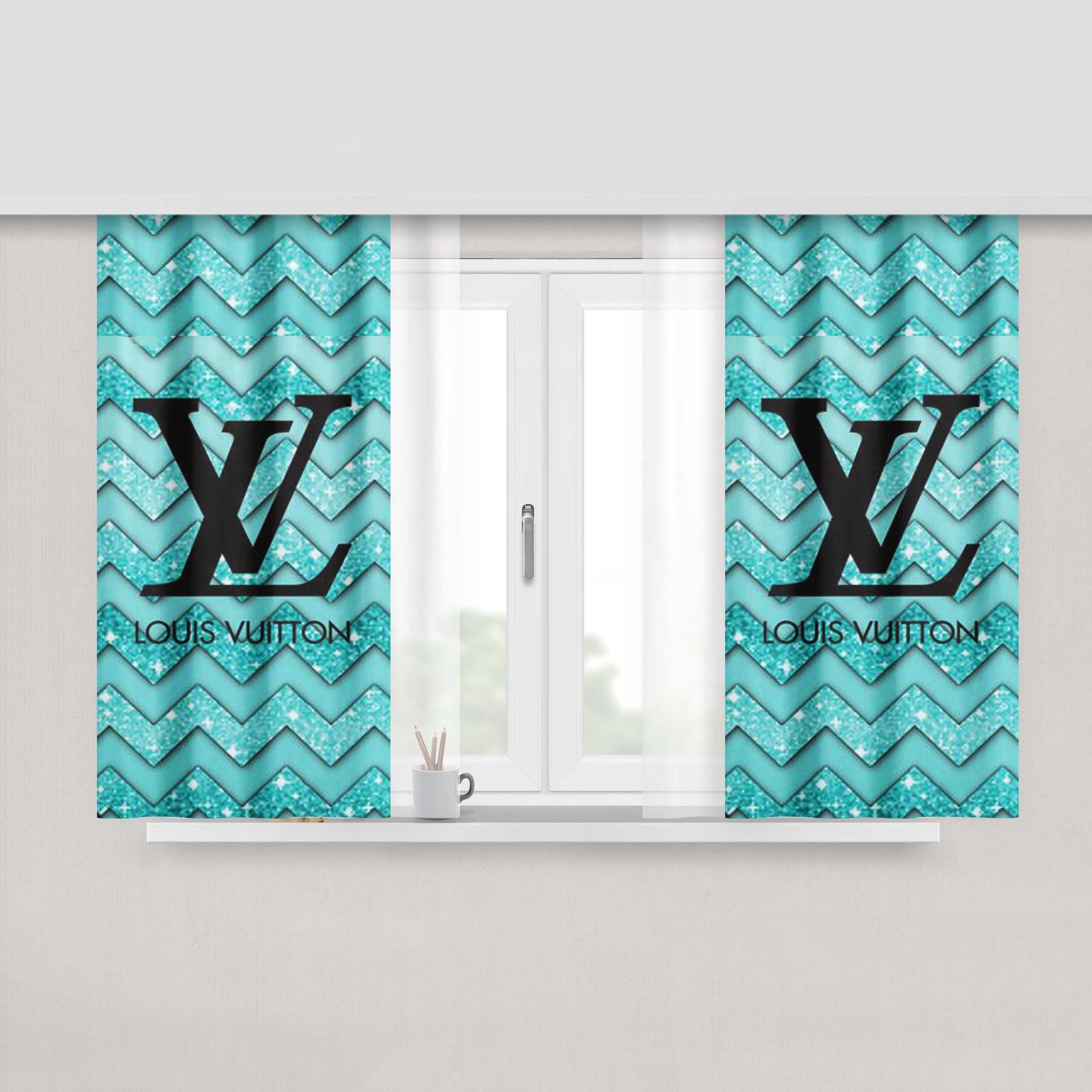 Louis Vuitton Sky Blue Chevron Peach Skin Window Curtains